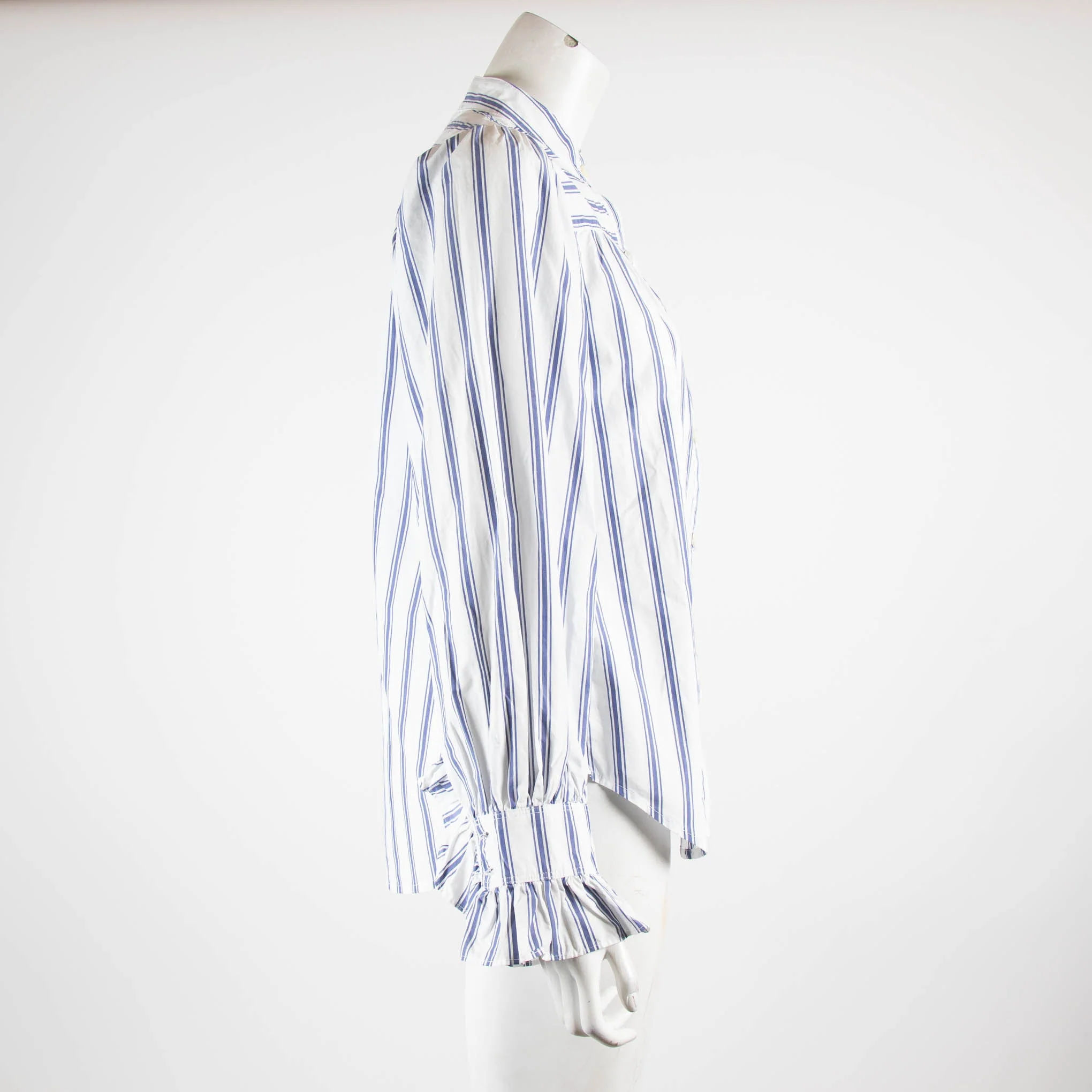 Alex Mill Blue/White Striped Collarless Shirt - Image 2