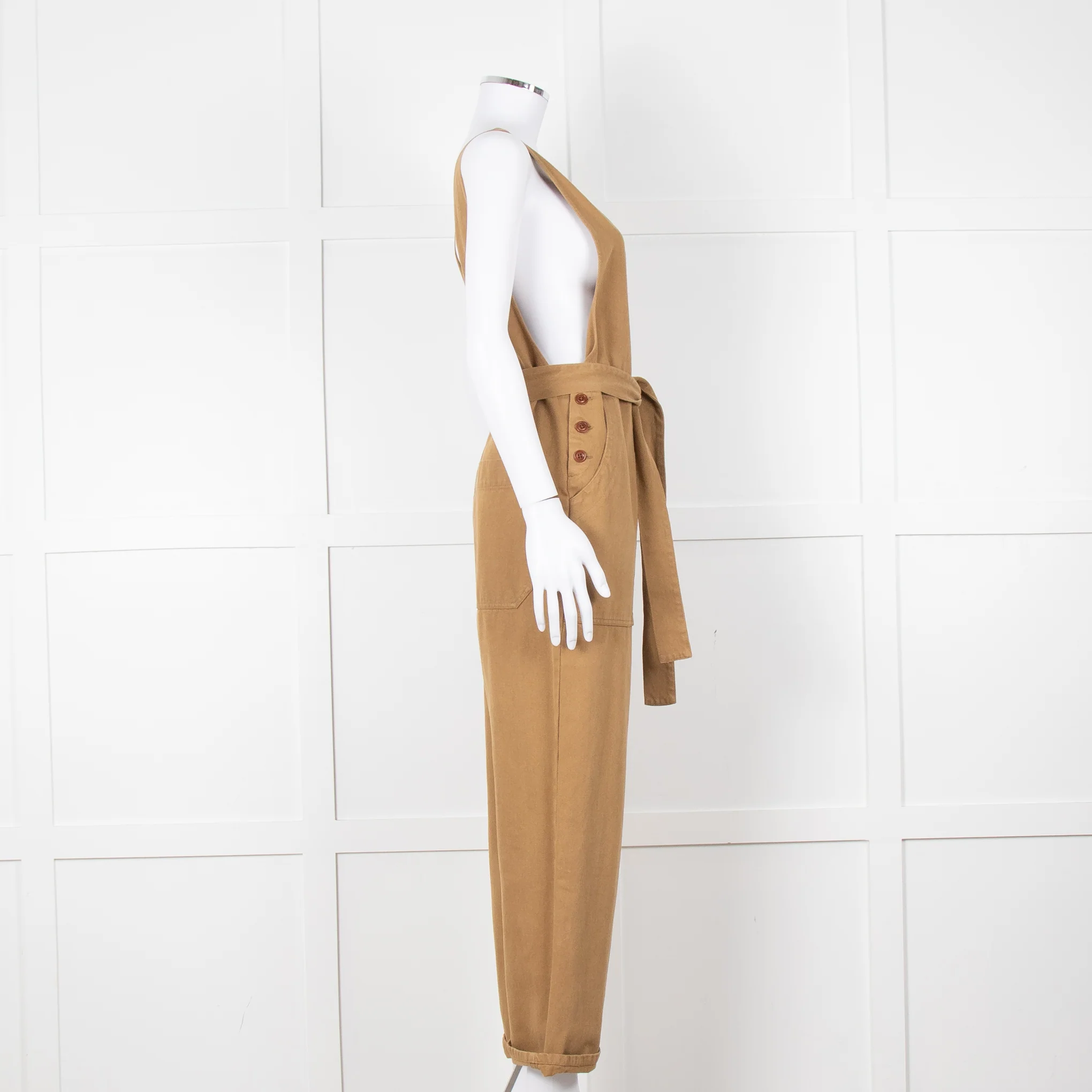 Alex Mill Khaki Deep V Neck Belted Jumpsuit - Image 3