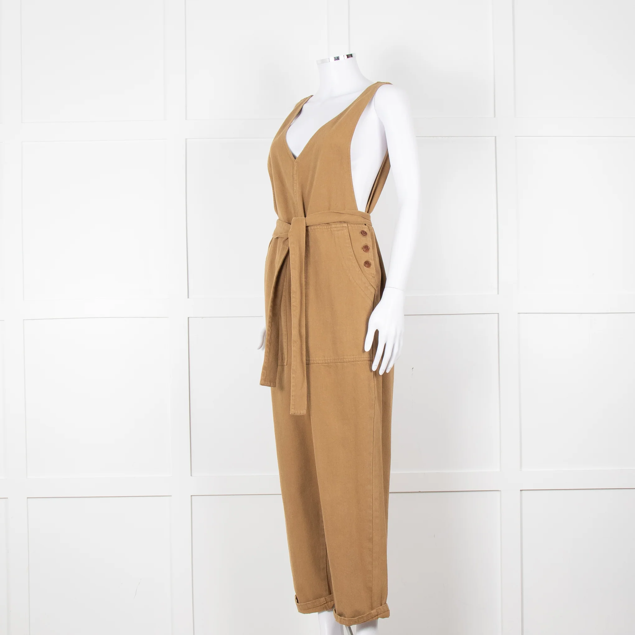 Alex Mill Khaki Deep V Neck Belted Jumpsuit - Image 8