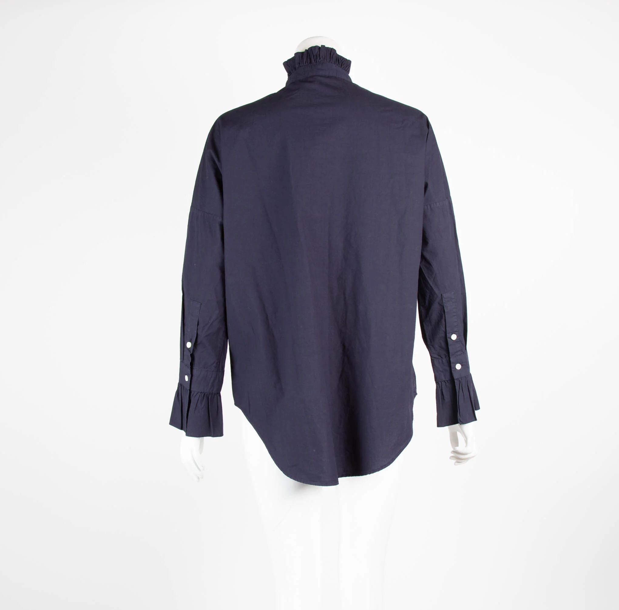 Alex Mill Navy Ruffle Neck Blouse - Image 3