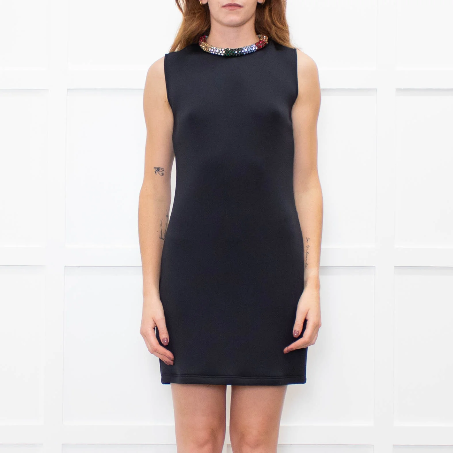 Alexander McQueen Black Dress With Multicolour Swarovski Stone Neck - Image 2