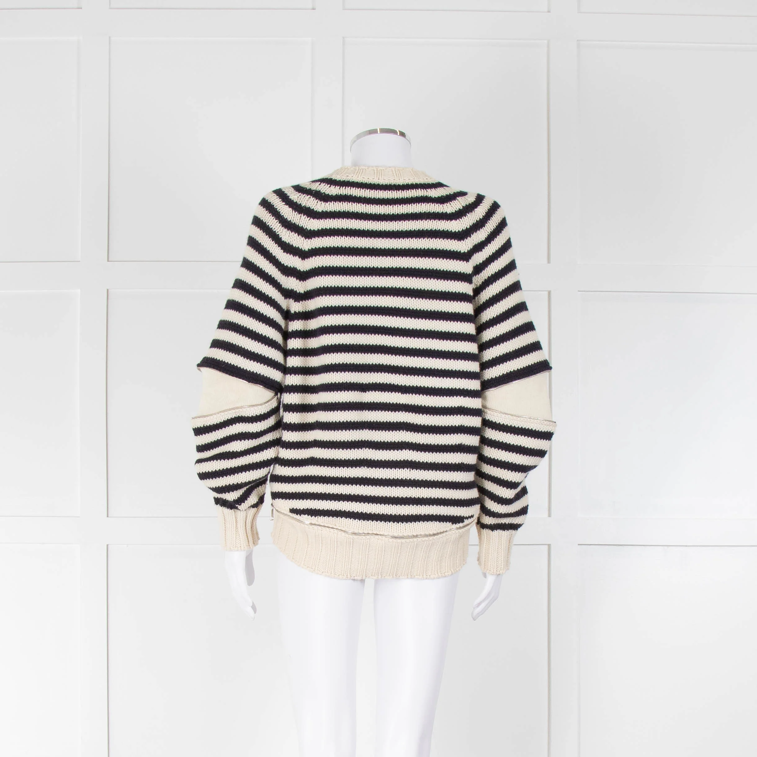 Alexander McQueen Cream and Navy Stripe Zip Detail Jumper - Image 6