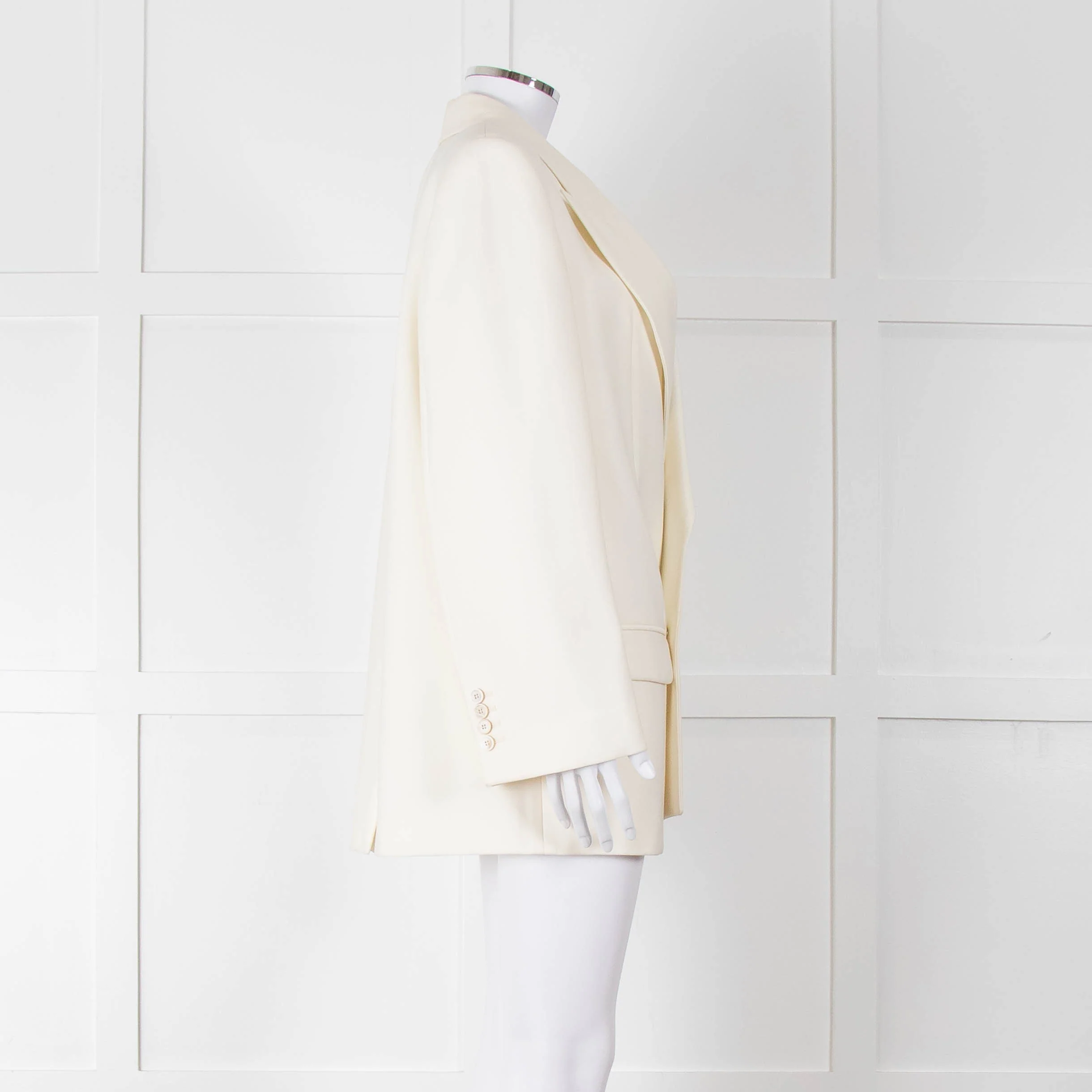 Alexander McQueen Cream Asymmetric Exaggerated Shoulder Blazer - Image 3