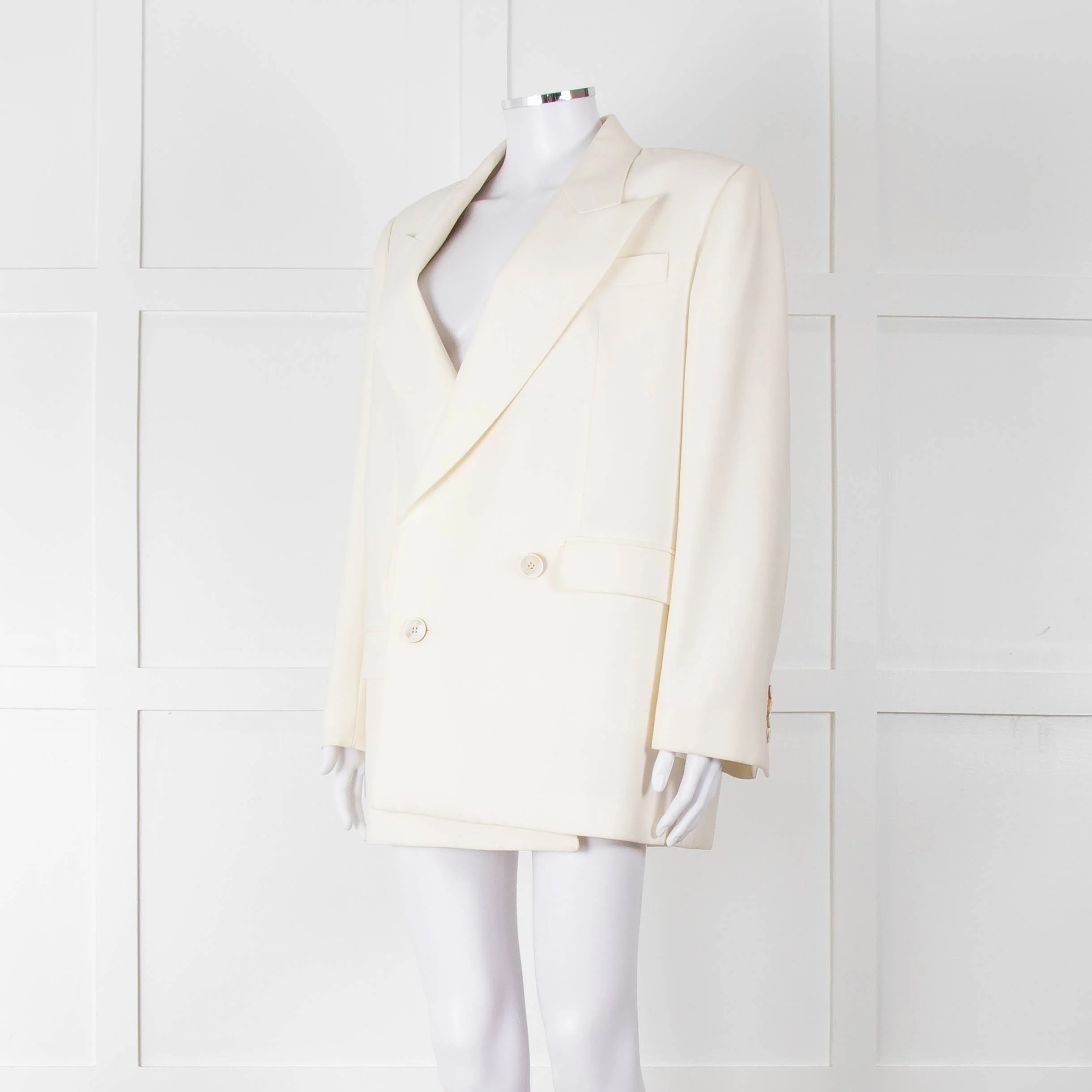 Alexander McQueen Cream Asymmetric Exaggerated Shoulder Blazer - Image 8