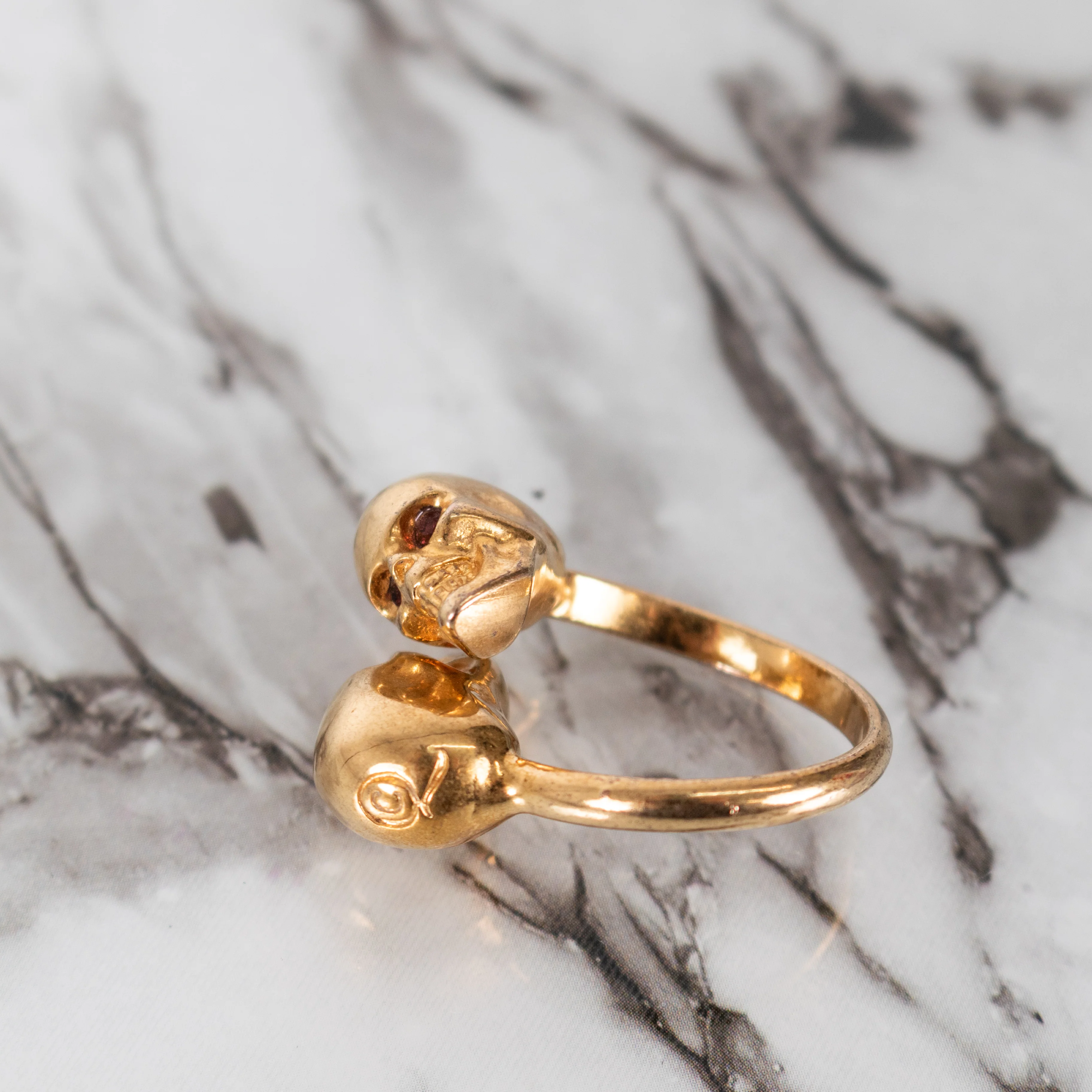 Alexander McQueen Gold Tone Dual Skull Ring