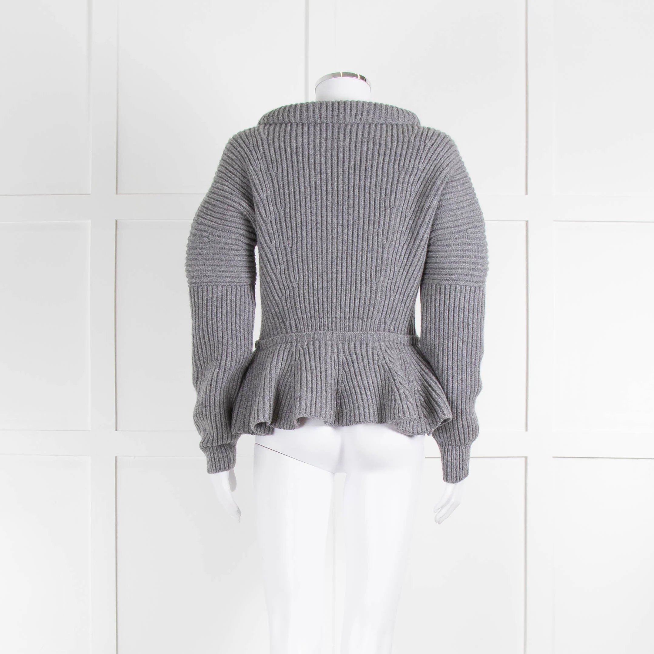 Alexander McQueen Grey Rib Knit Peplum Jumper - Image 3