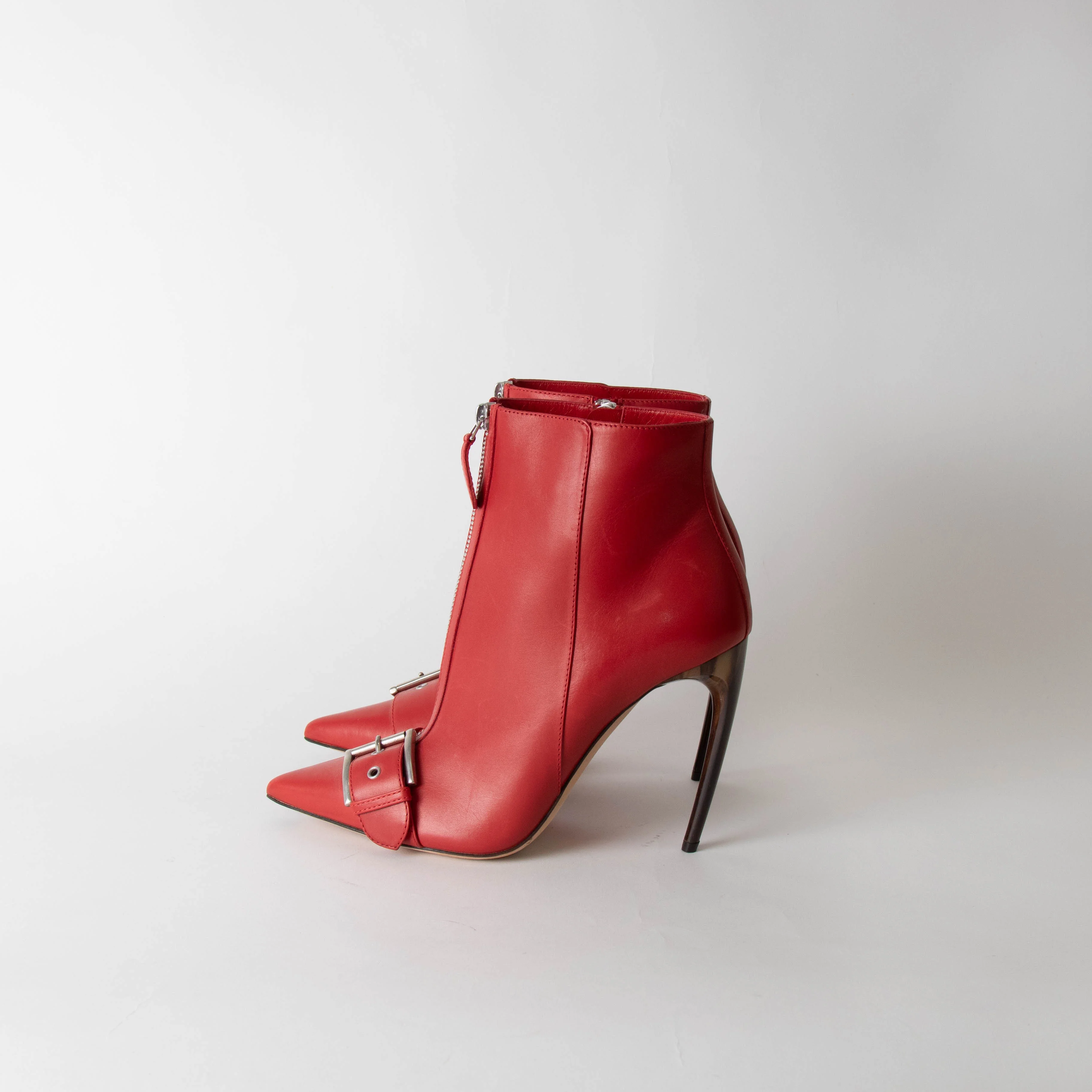Alexander McQueen Red Zip Up High Heel Ankle Boot - Image 6
