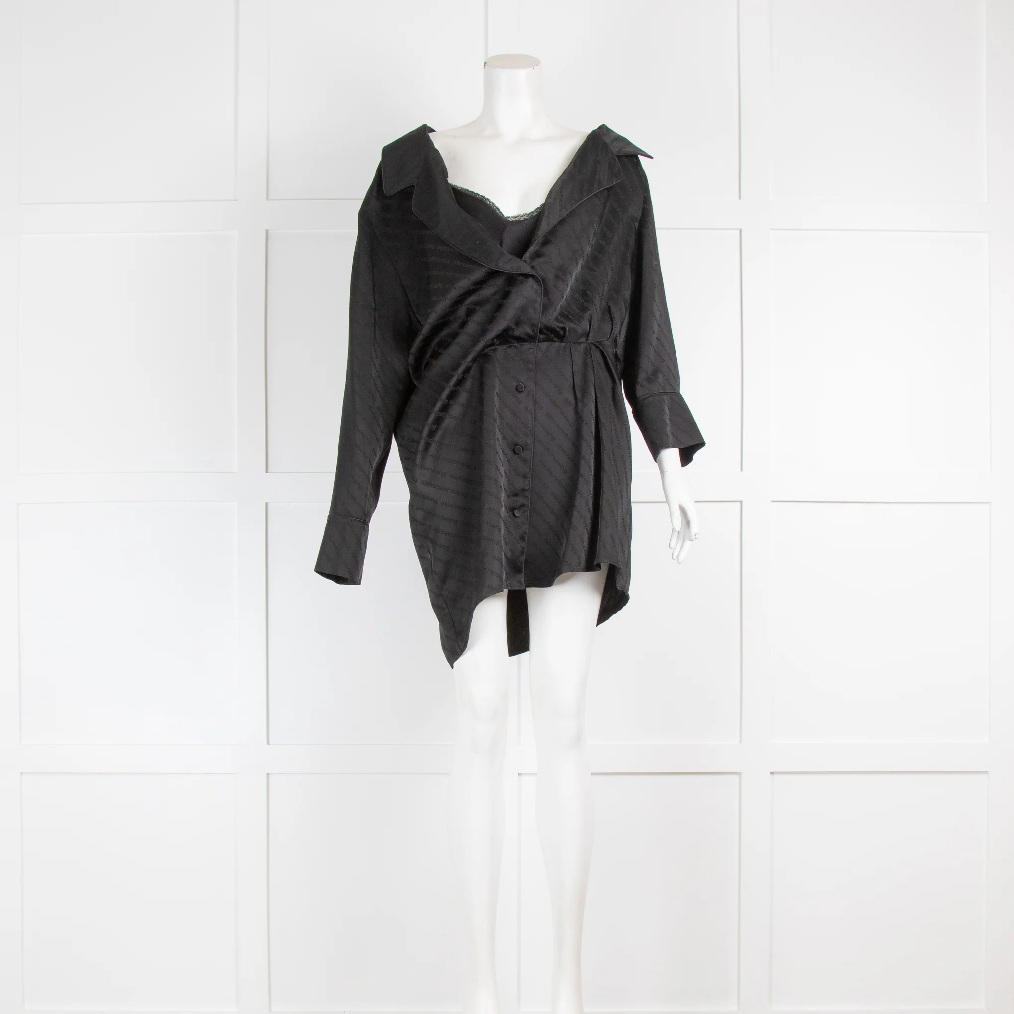 Alexander Wang Black Logo Print Mini Shirt Dress
