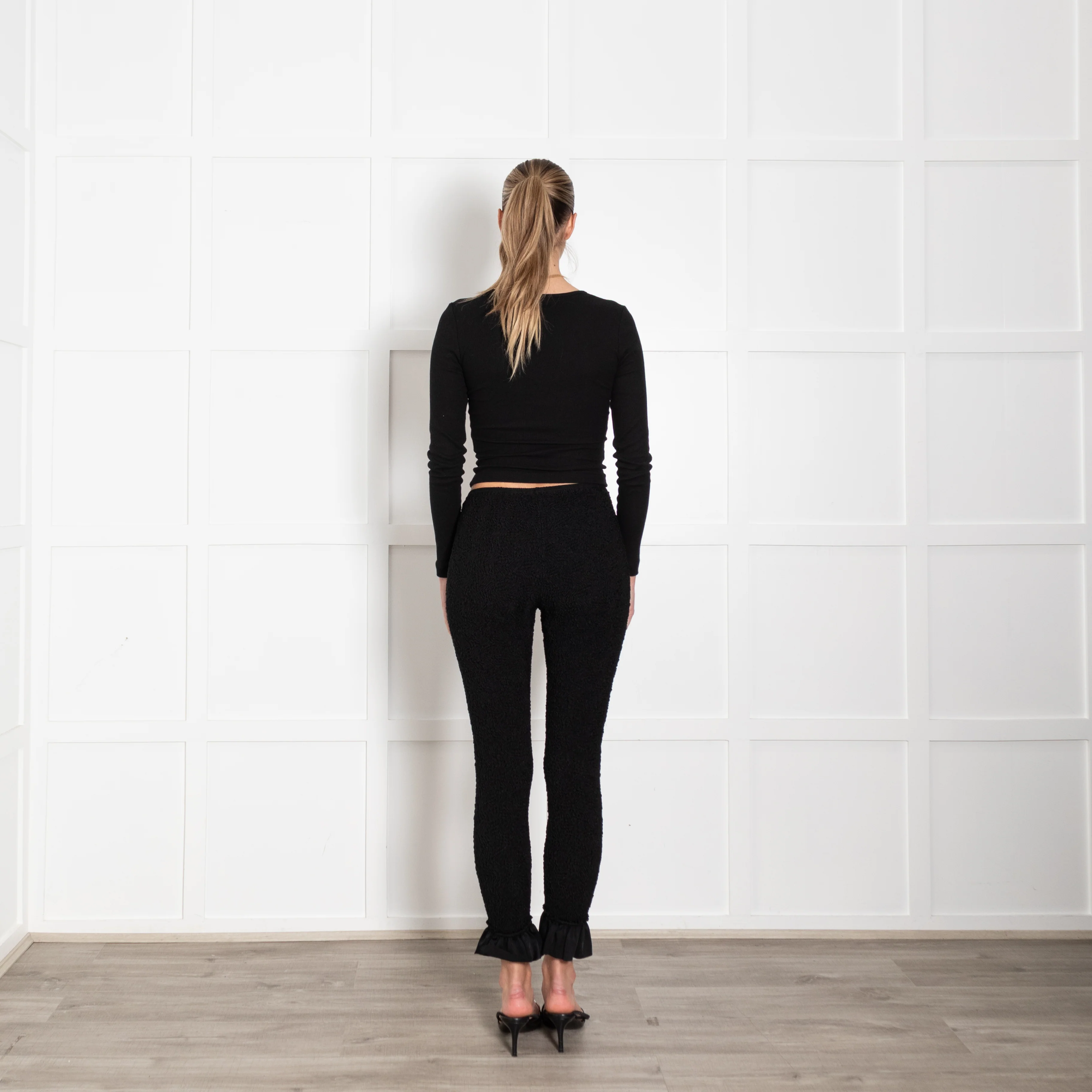 Alexander Wang Black High Waisted Smock Ruffle Edge Boot Cut Pants - Image 5