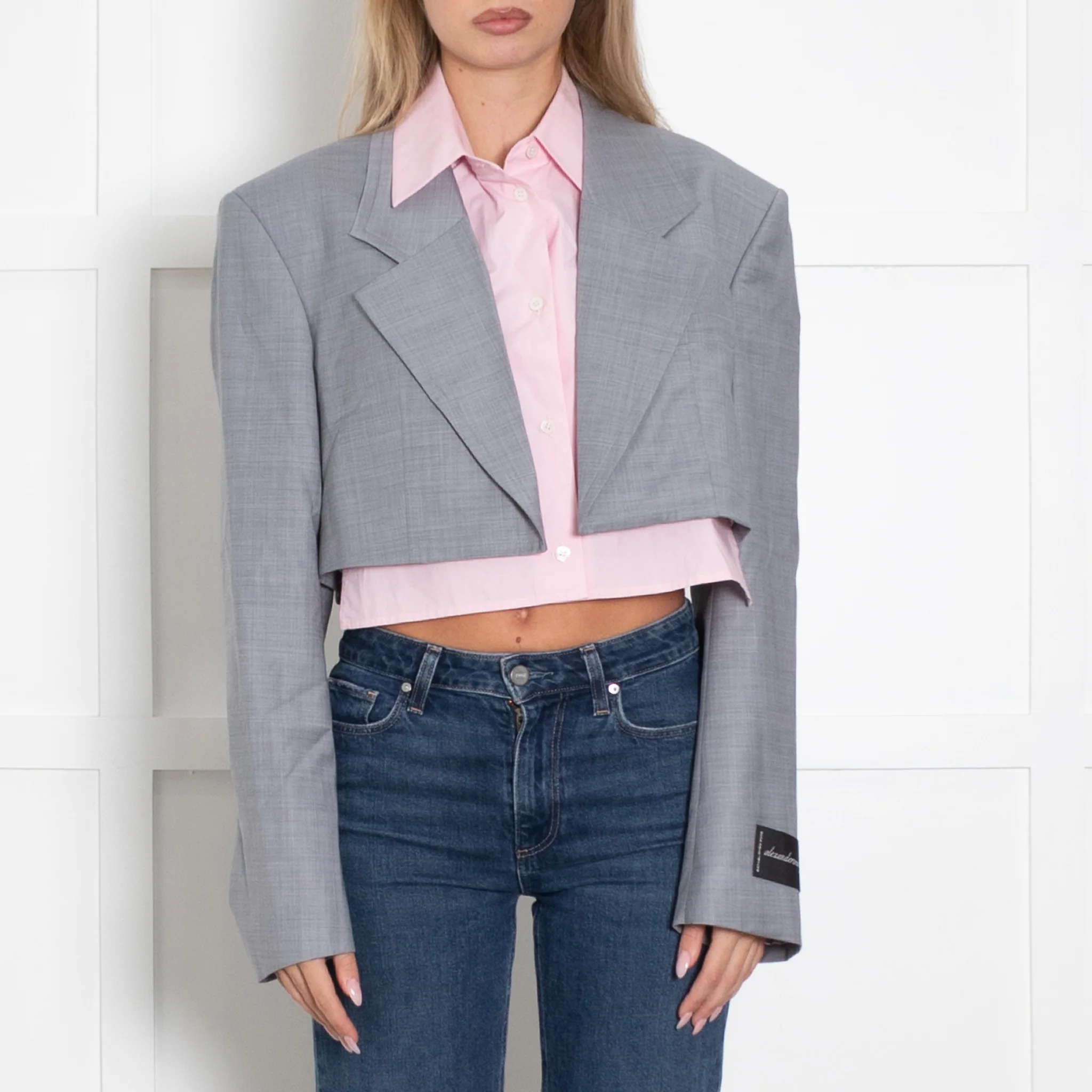 Alexander Wang Grey and Pink Layered Crop Blazer - Image 2