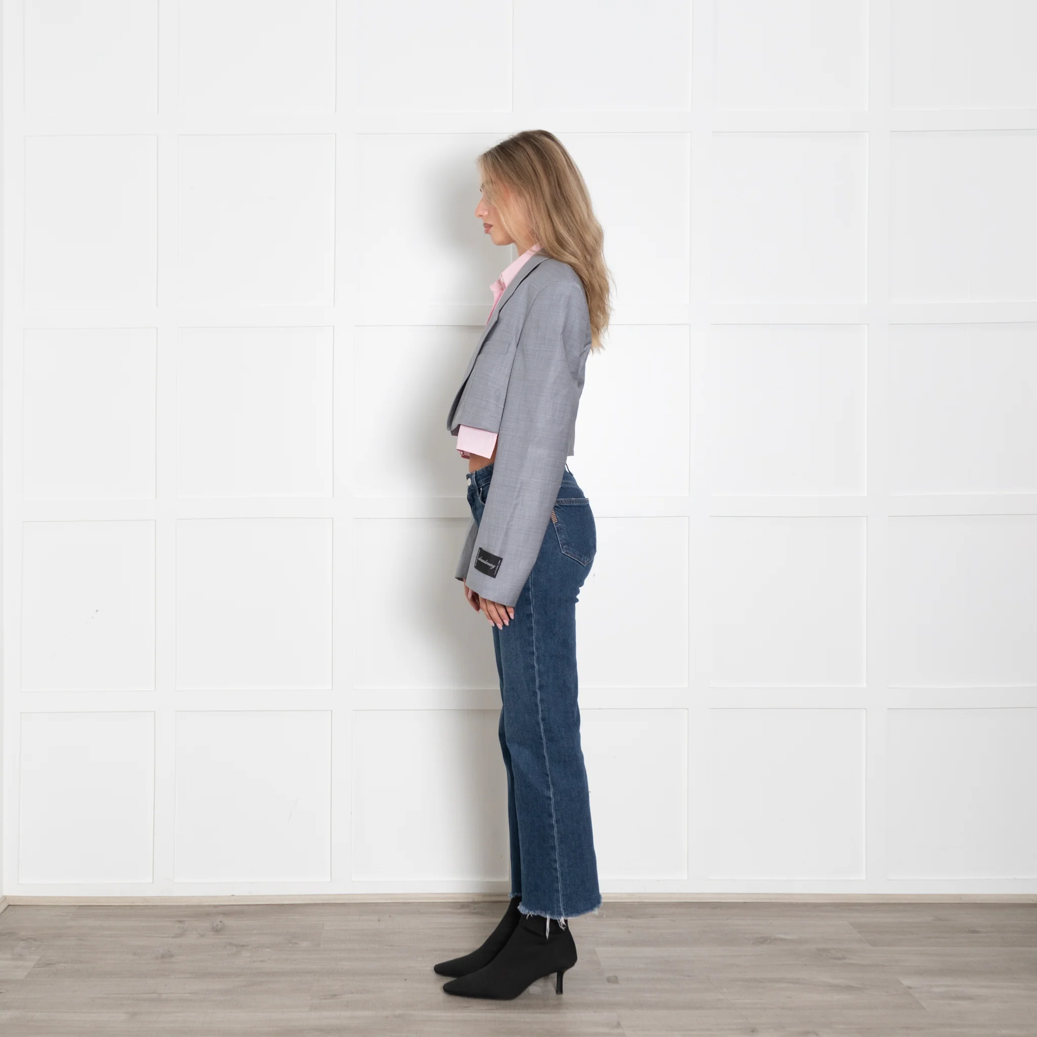 Alexander Wang Grey and Pink Layered Crop Blazer - Image 4