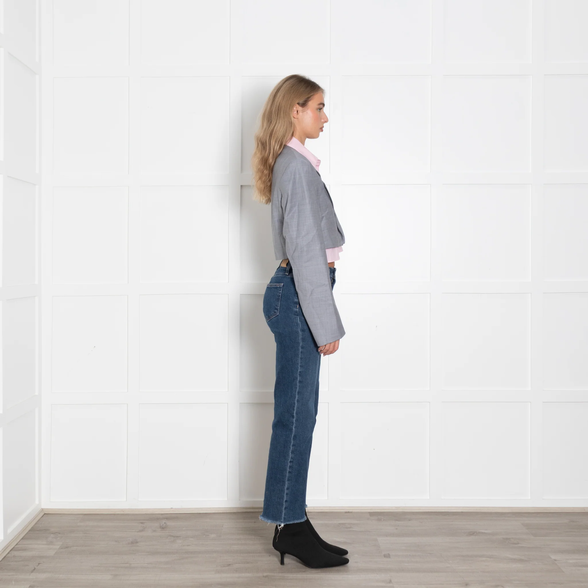 Alexander Wang Grey and Pink Layered Crop Blazer - Image 6