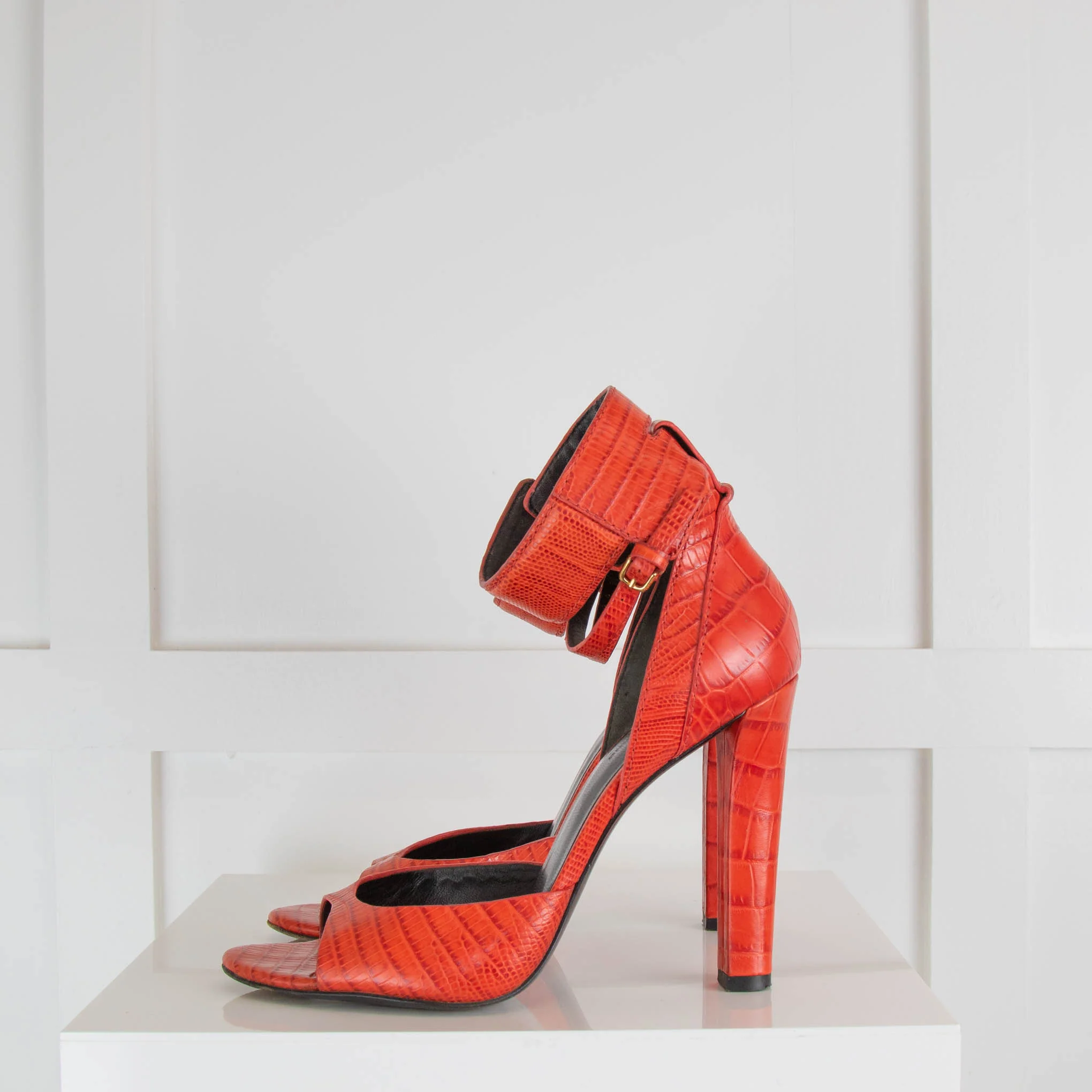 Alexander Wang Orange Embossed Leather Heeled Sandals - Image 3