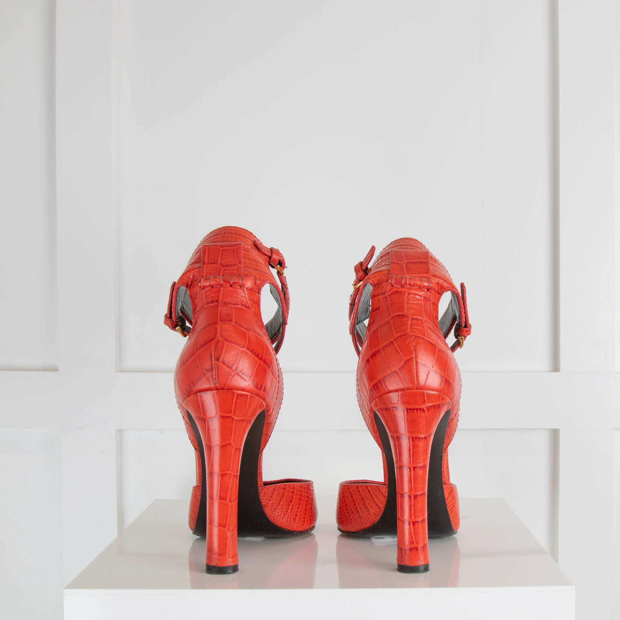 Alexander Wang Orange Embossed Leather Heeled Sandals - Image 4