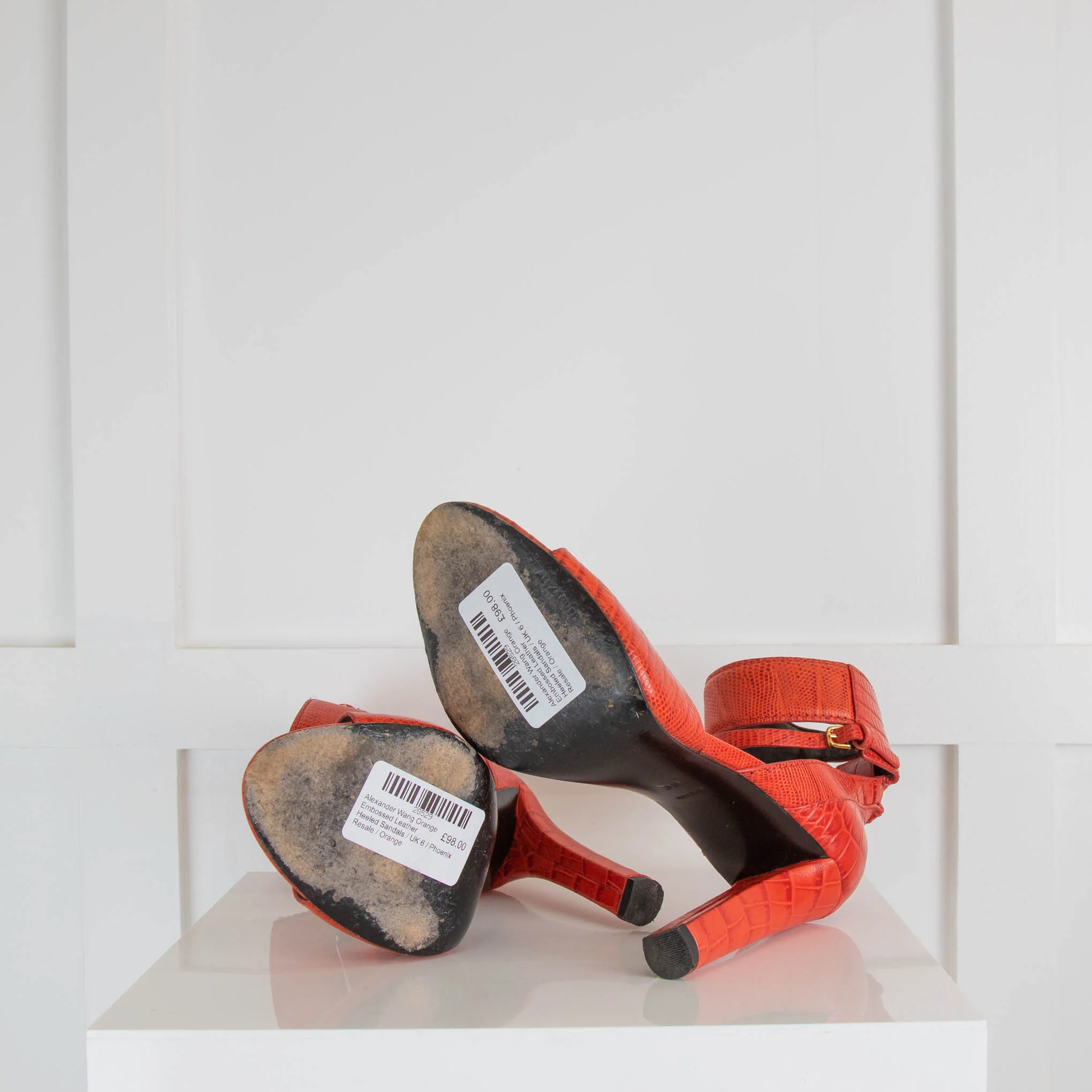 Alexander Wang Orange Embossed Leather Heeled Sandals - Image 5