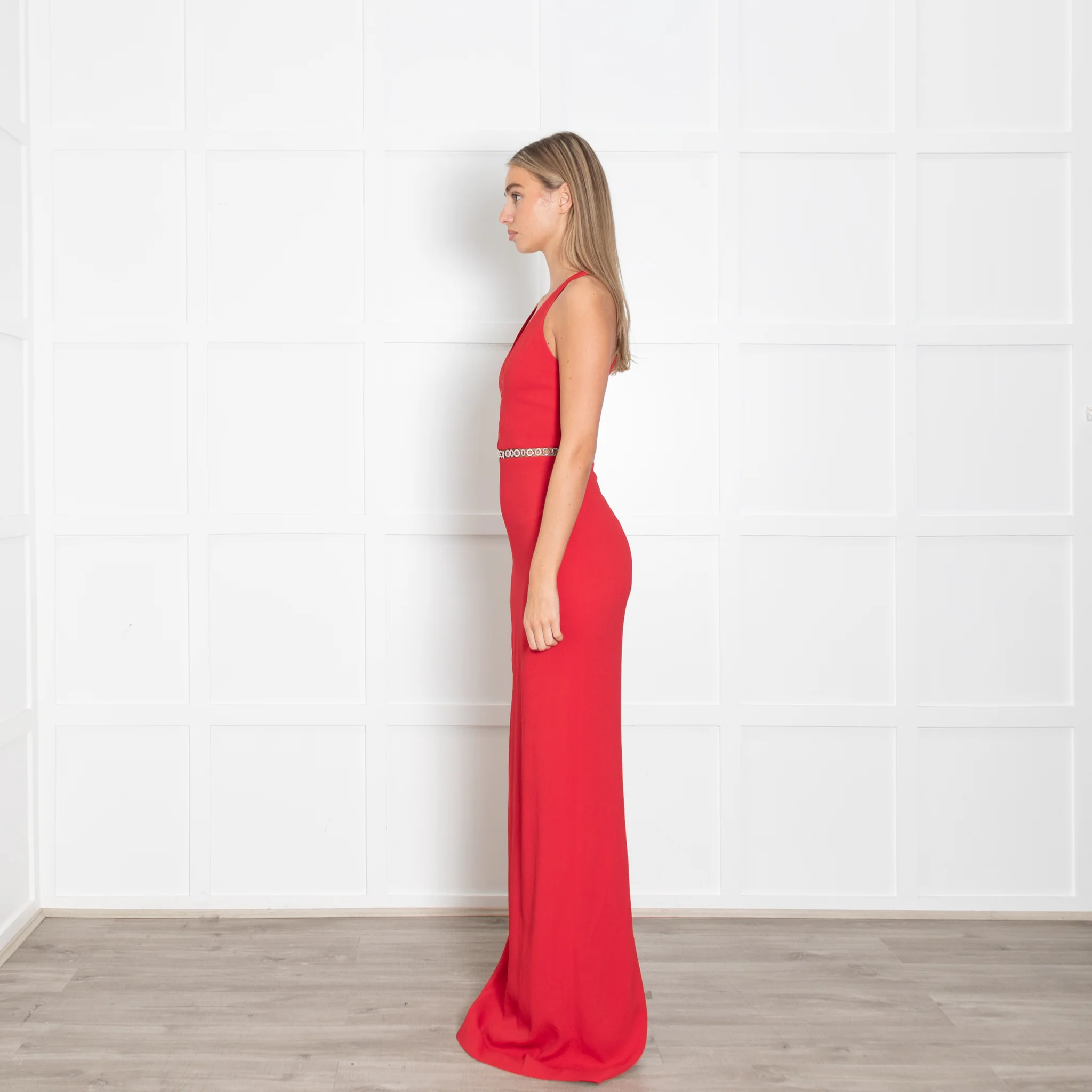 Alexander Wang Red Eyelet Column Dress - Image 4