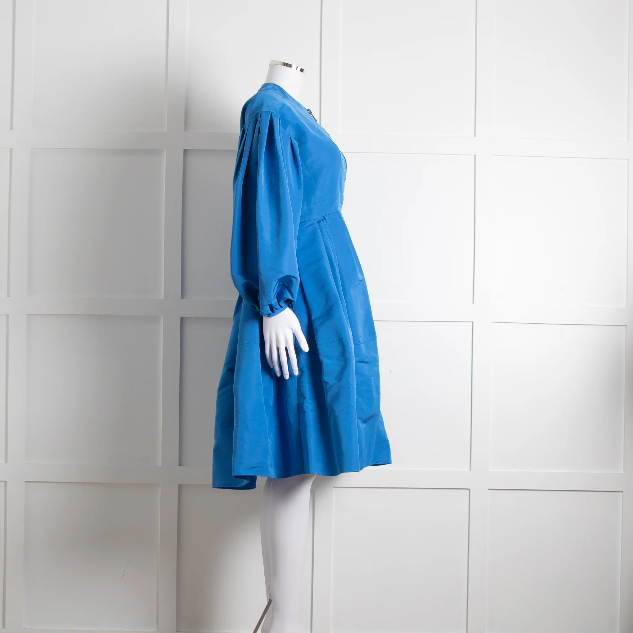 Alexander McQueen Blue Puffed Sleeve Zipped Faille Dress - Image 3