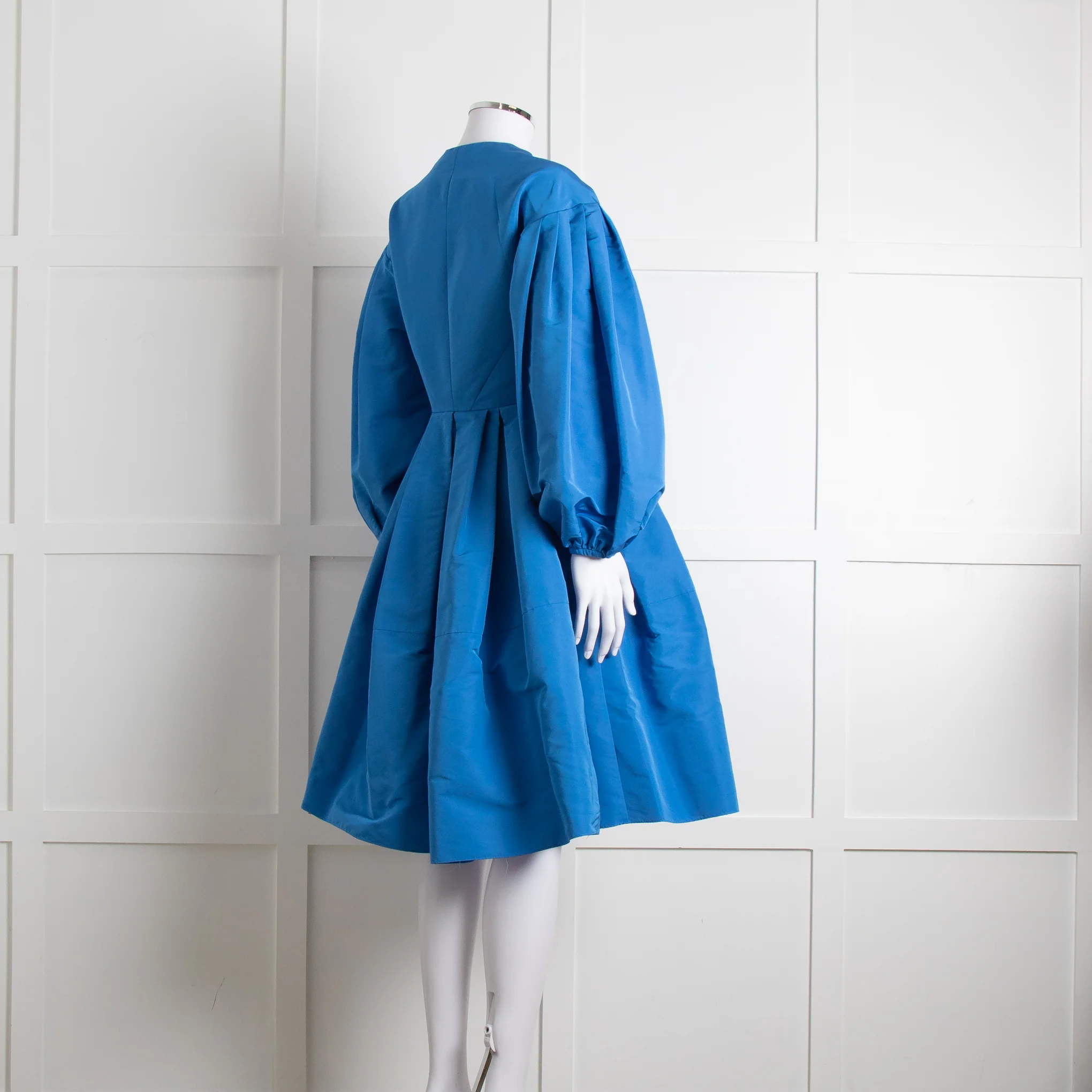 Alexander McQueen Blue Puffed Sleeve Zipped Faille Dress - Image 4