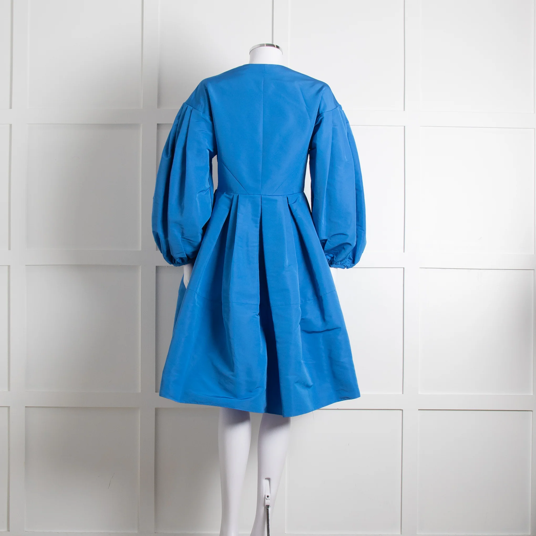 Alexander McQueen Blue Puffed Sleeve Zipped Faille Dress - Image 5