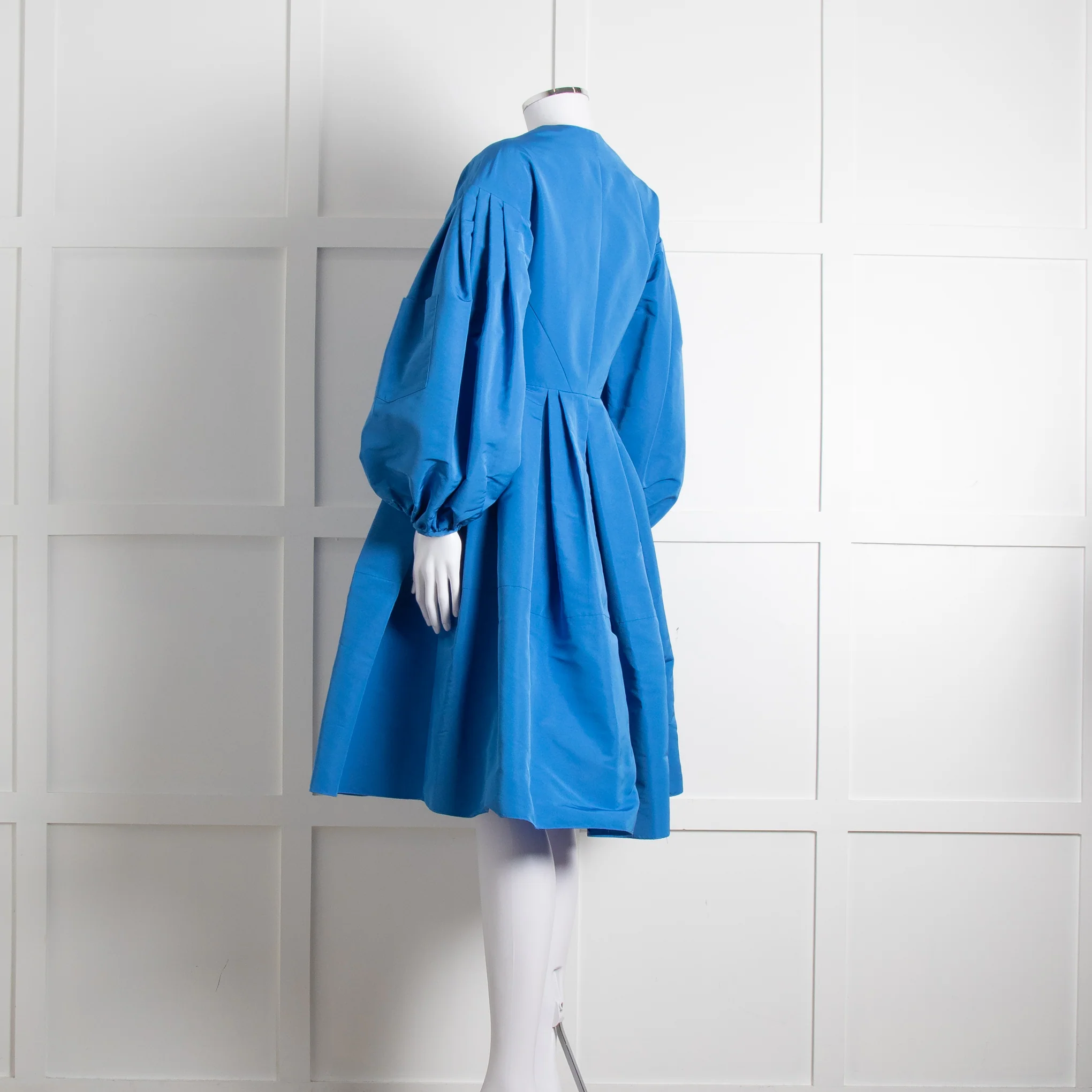 Alexander McQueen Blue Puffed Sleeve Zipped Faille Dress - Image 6