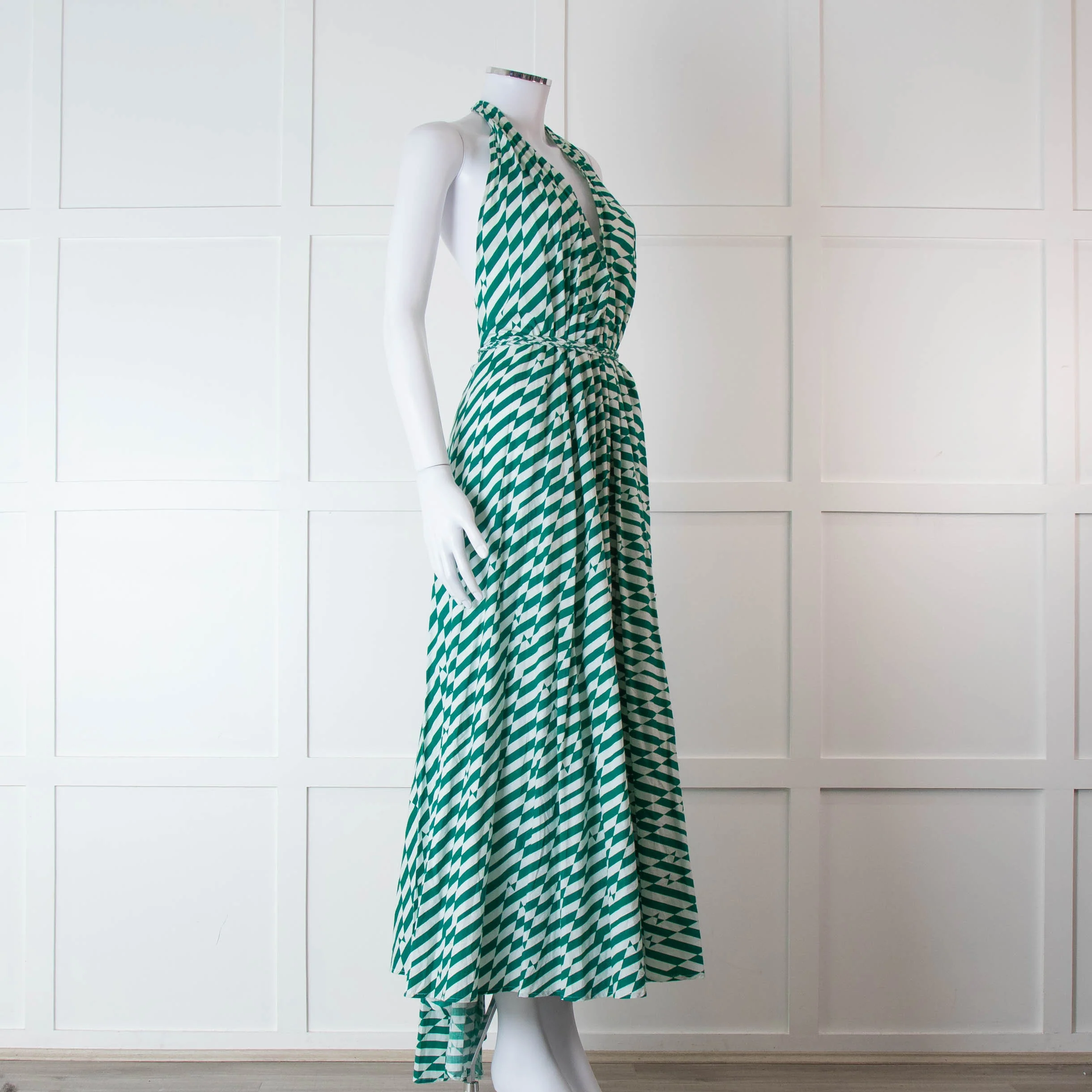Alexandra Miro Green and White Geometric Cotton Dress - Image 2