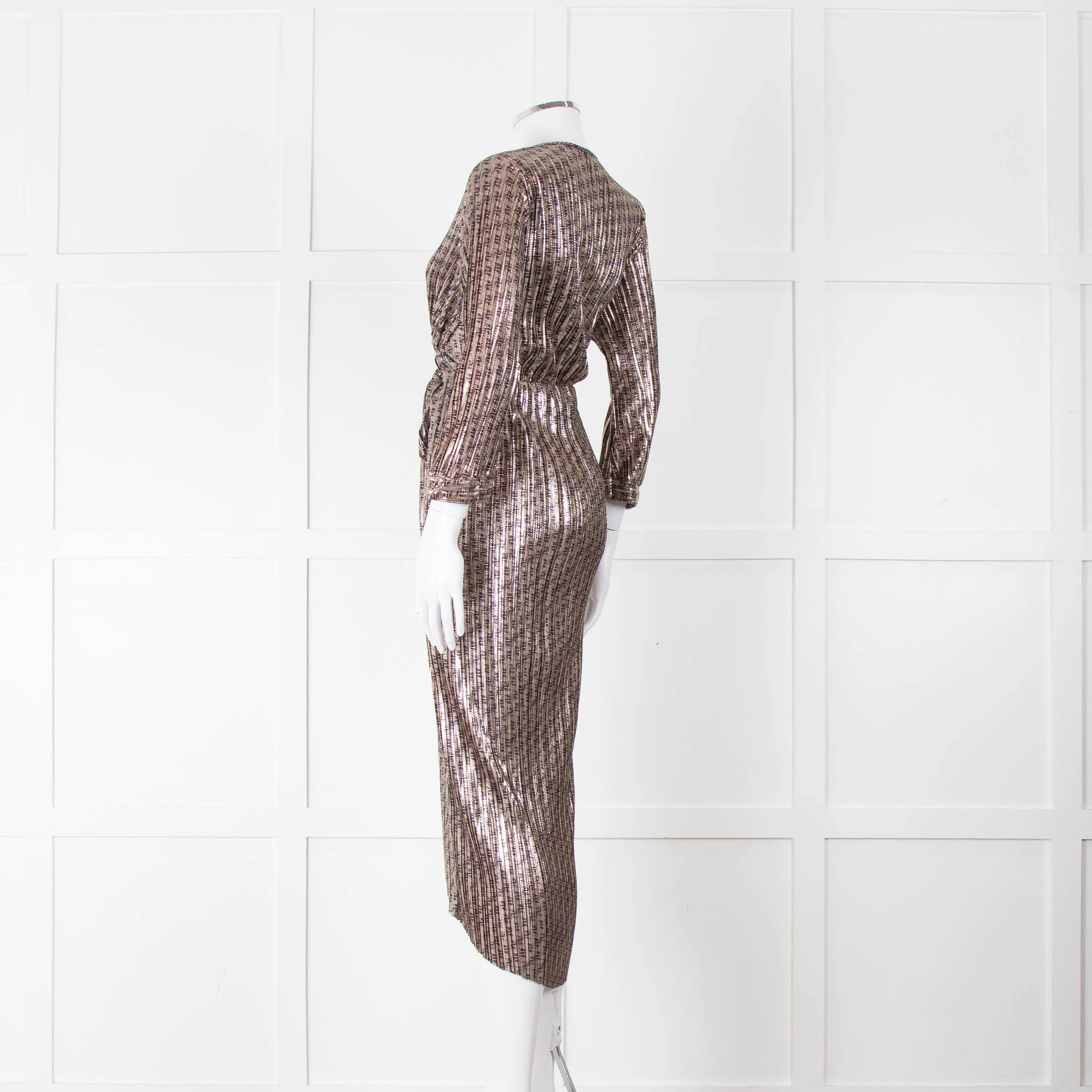 Ali-Jo Gold Plisse Midi Dress - Image 6