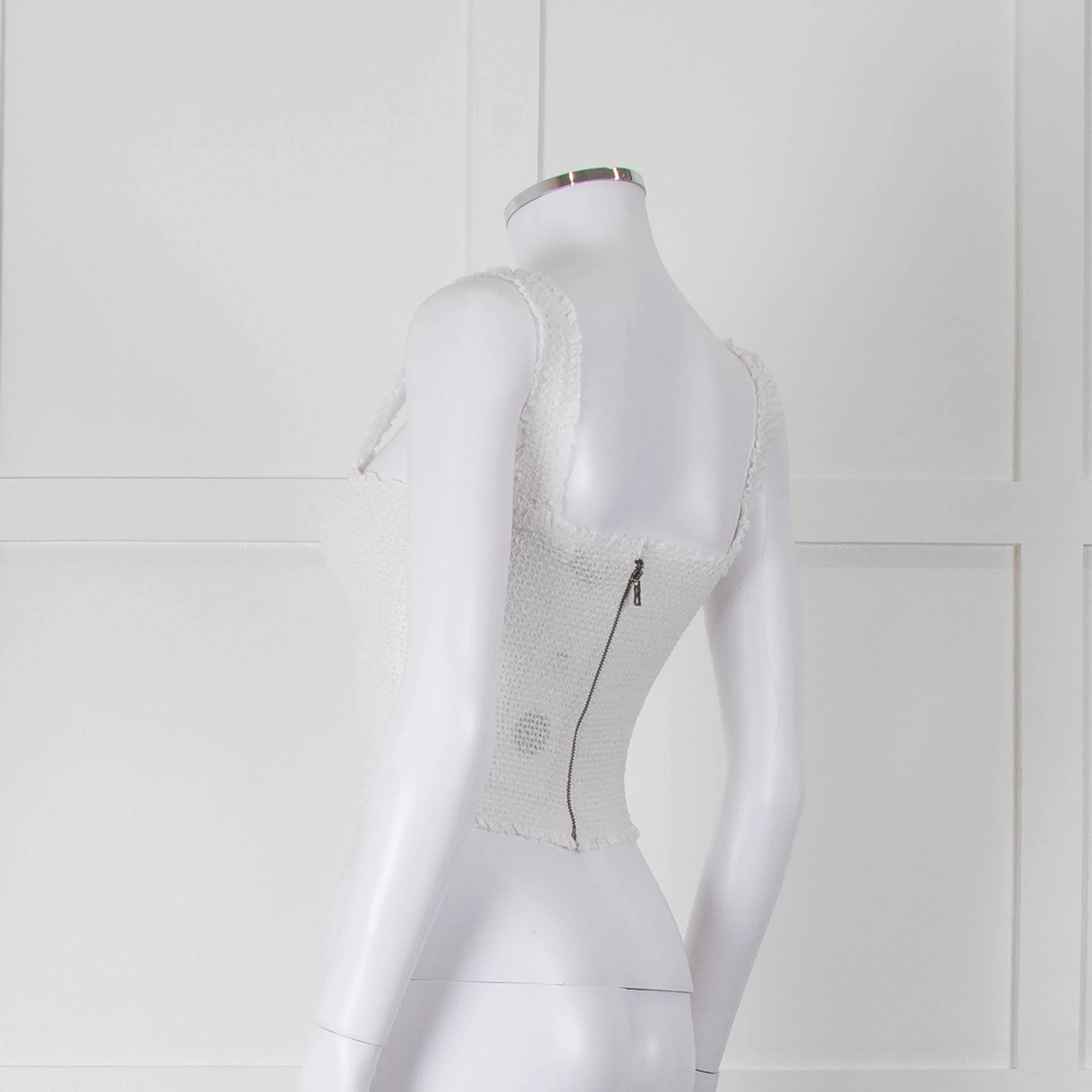 Alice and Olivia Smocked White Top with Zip Back - Image 6