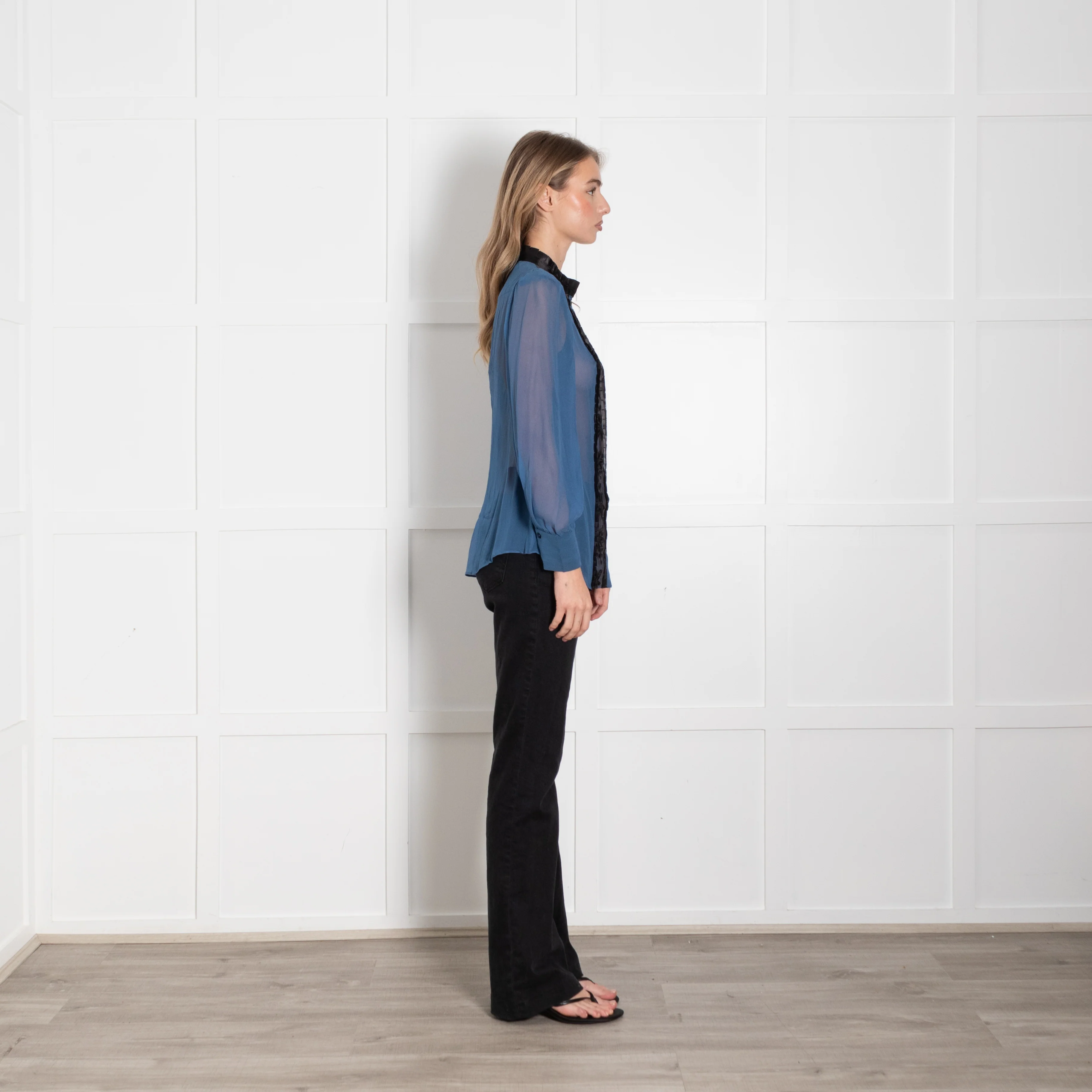 Alice By Temperley Blue Sheer Shirt With Black Embroidered Front - Image 6