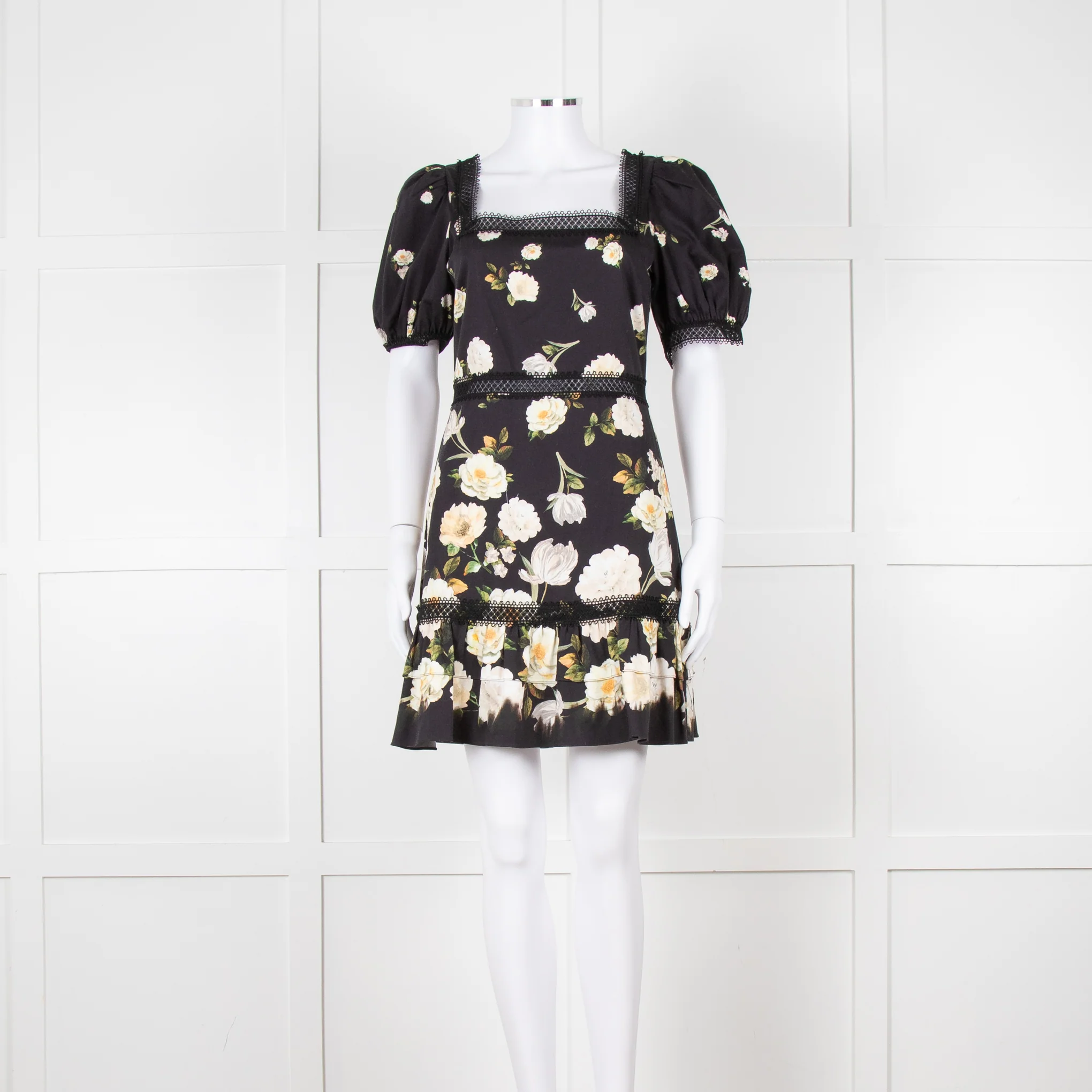 Alice + Olivia Black and Yellow Lace Trim Mini Dress