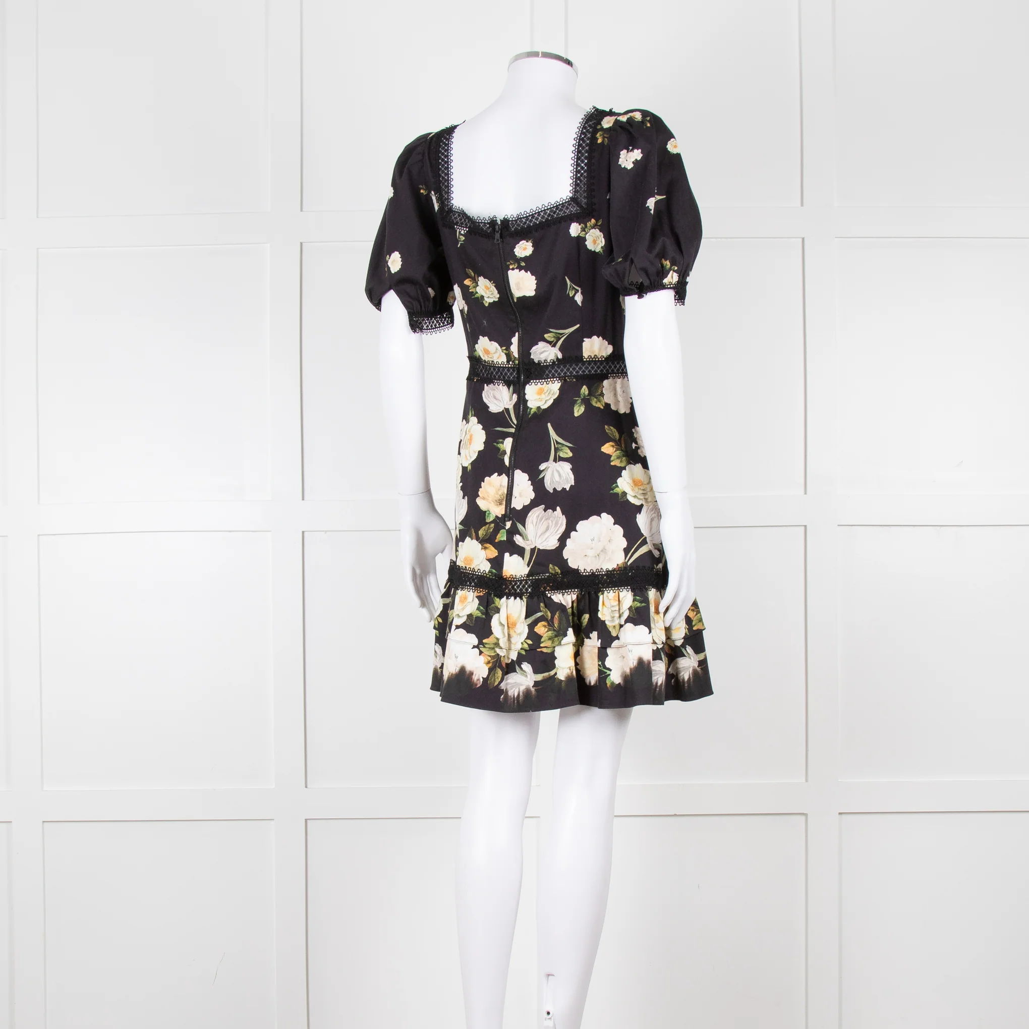 Alice + Olivia Black and Yellow Lace Trim Mini Dress - Image 4