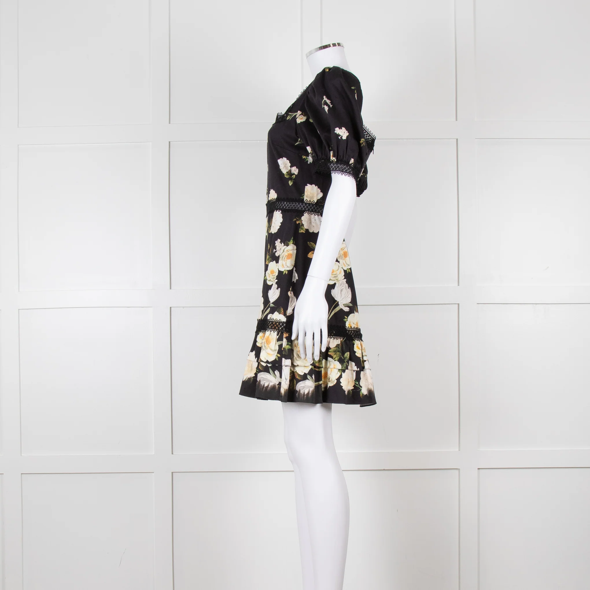 Alice + Olivia Black and Yellow Lace Trim Mini Dress - Image 7