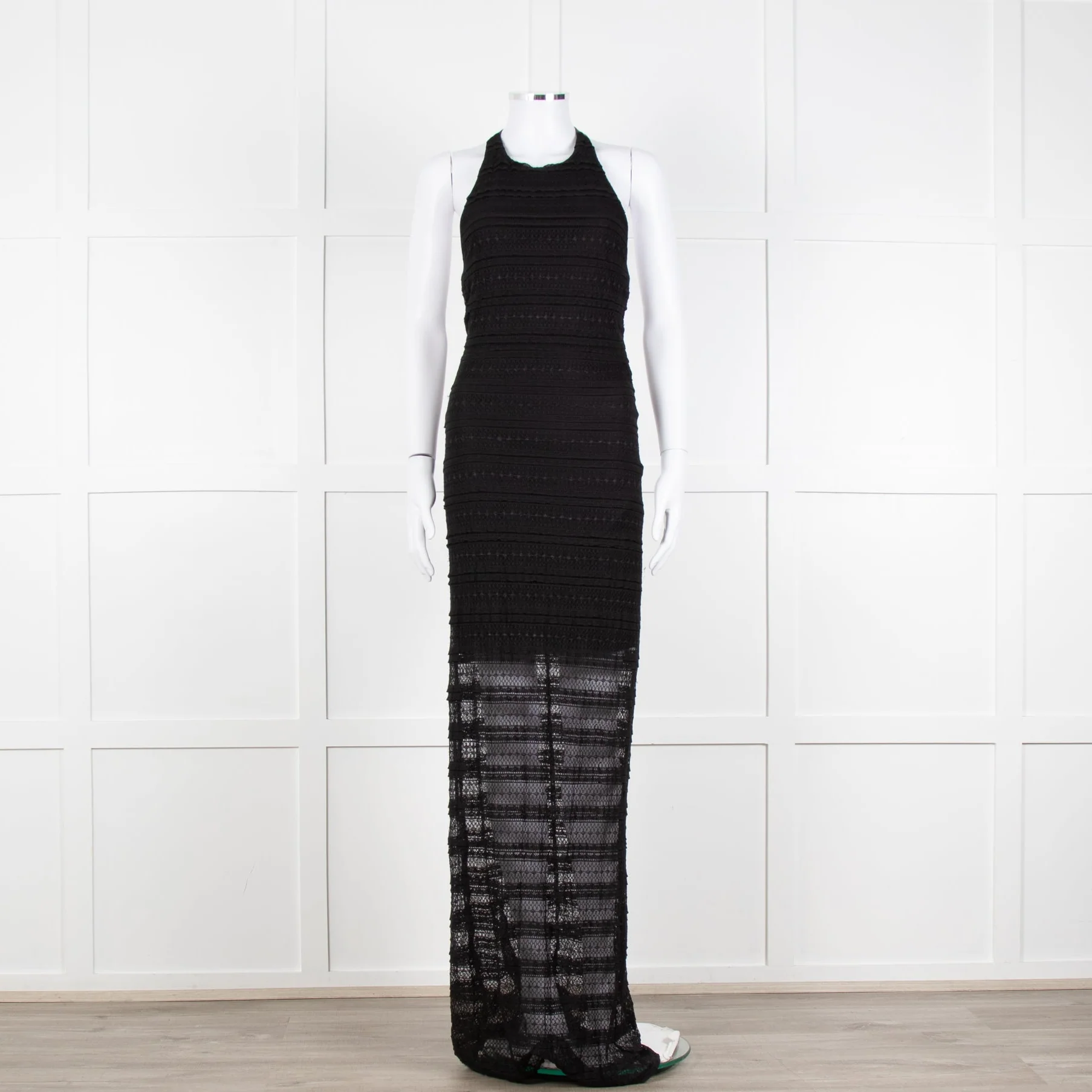 Alice + Olivia Black Lace Halter Maxi Dress