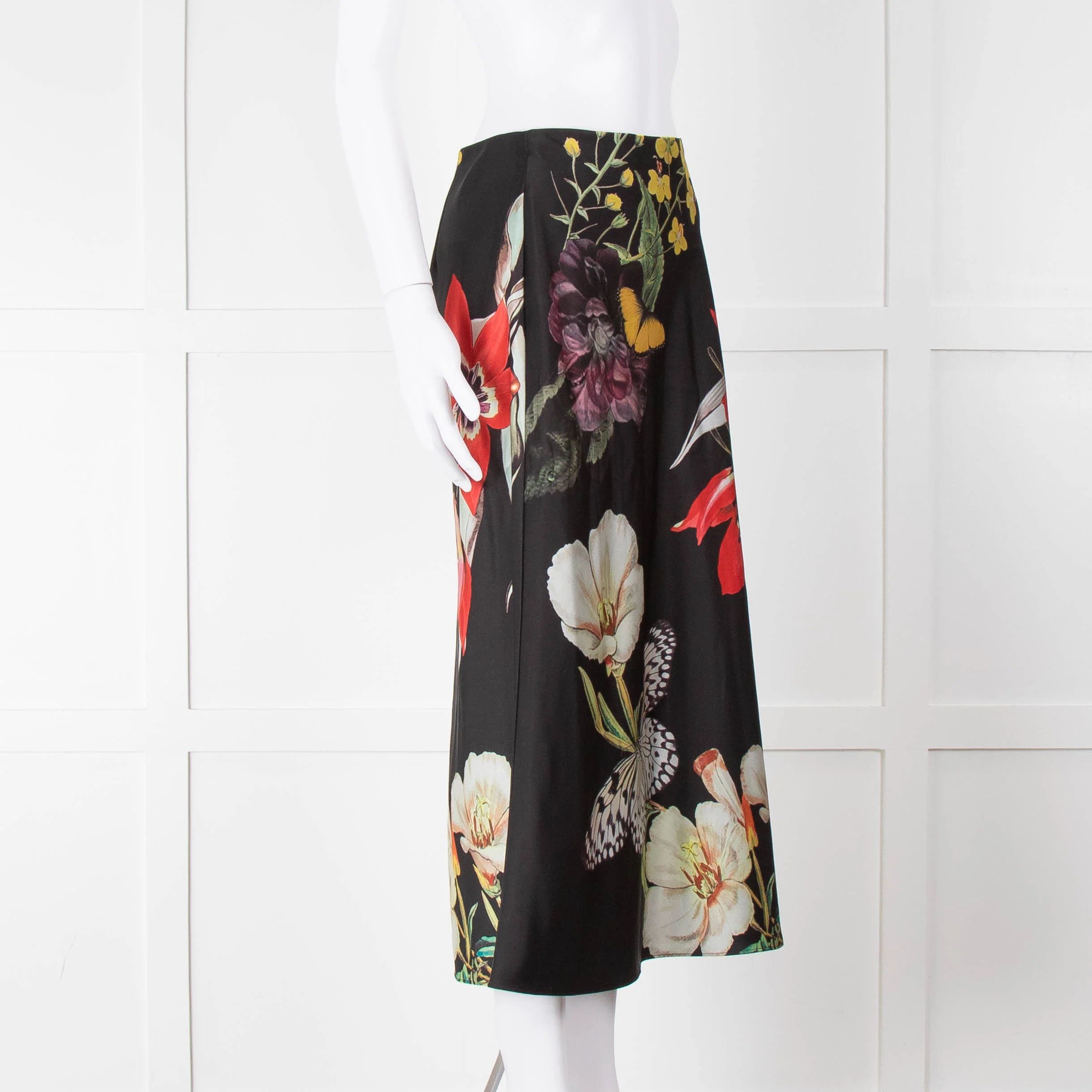 Alice + Olivia Black Large Floral Midi Skirt - Image 2