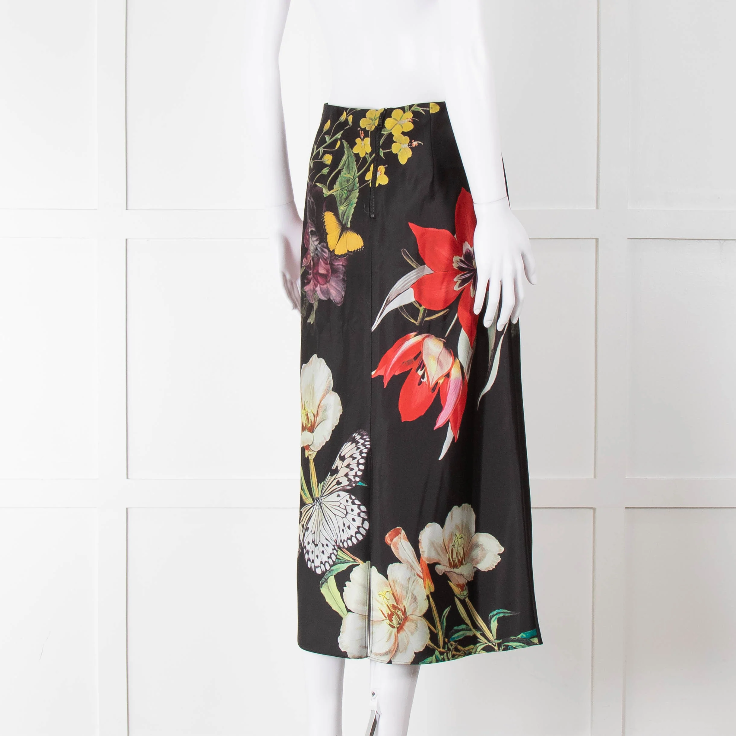 Alice + Olivia Black Large Floral Midi Skirt - Image 4