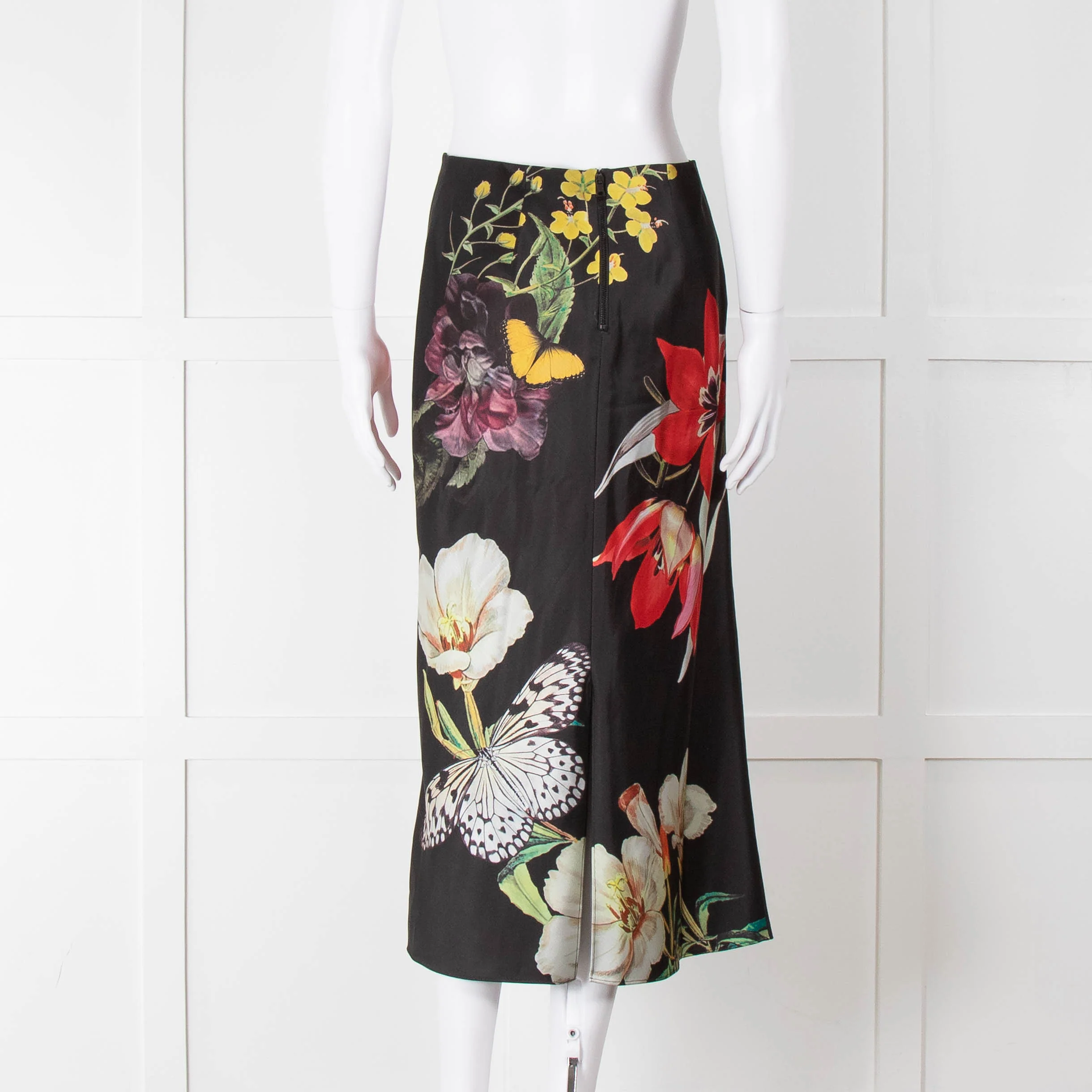 Alice + Olivia Black Large Floral Midi Skirt - Image 5