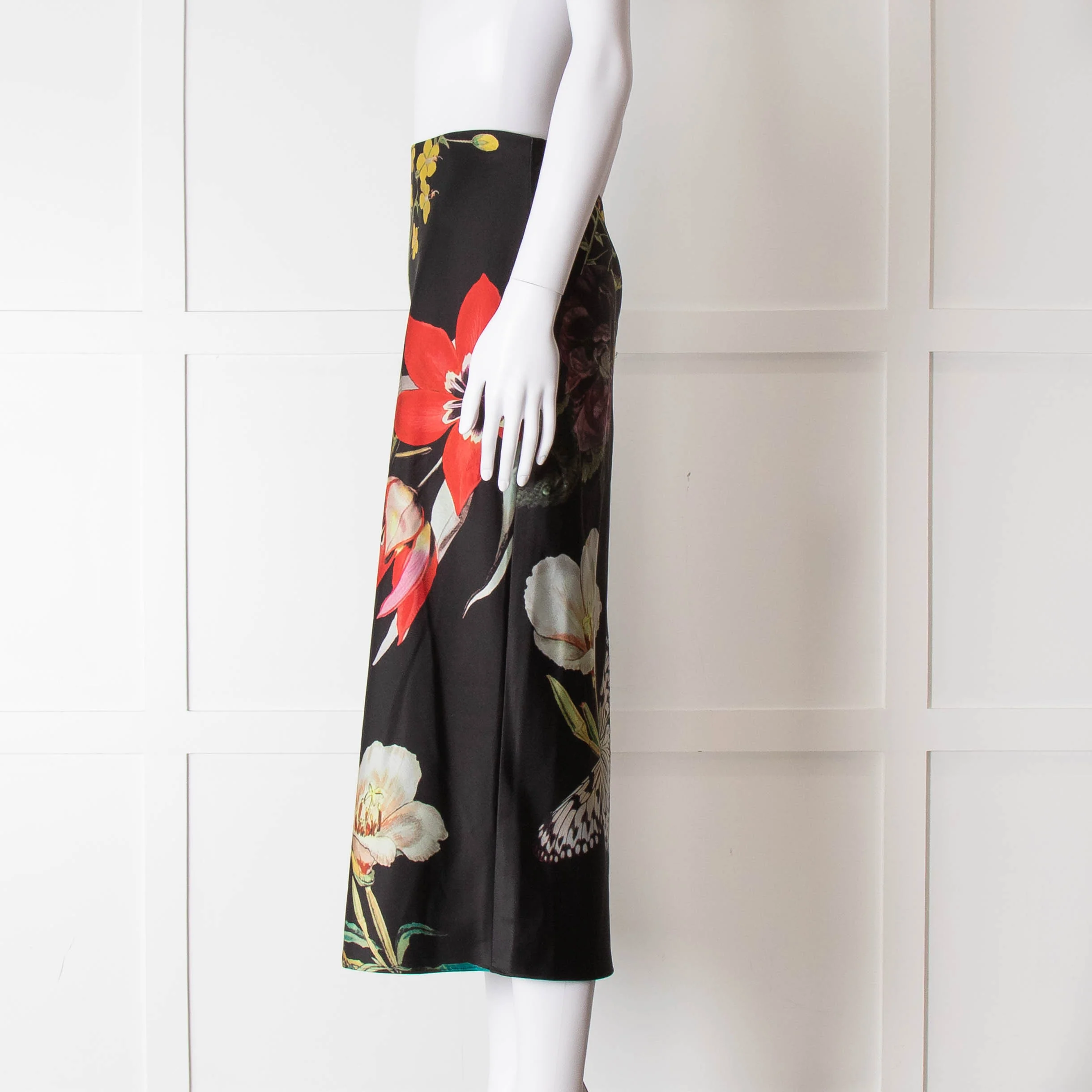 Alice + Olivia Black Large Floral Midi Skirt - Image 7