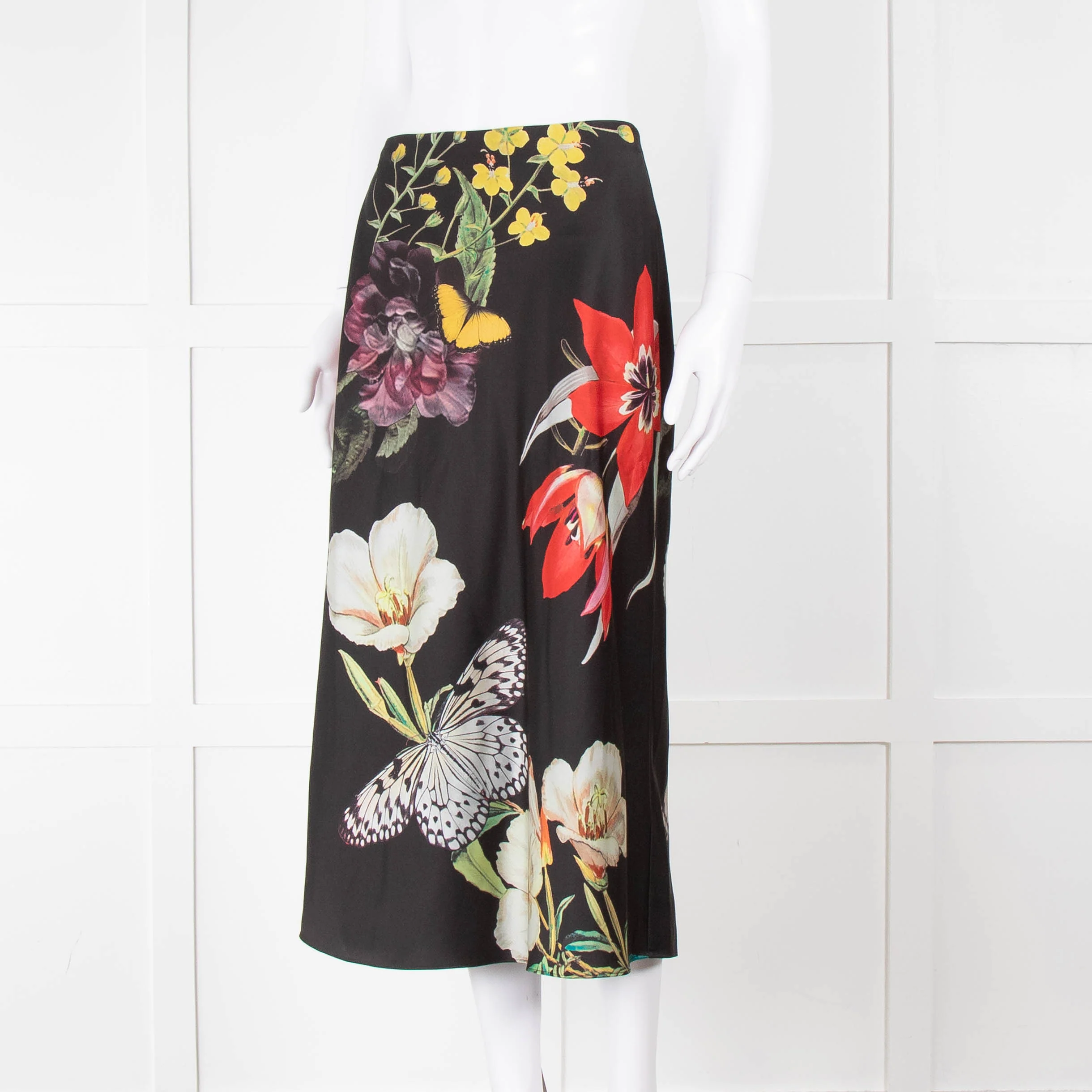 Alice + Olivia Black Large Floral Midi Skirt - Image 8