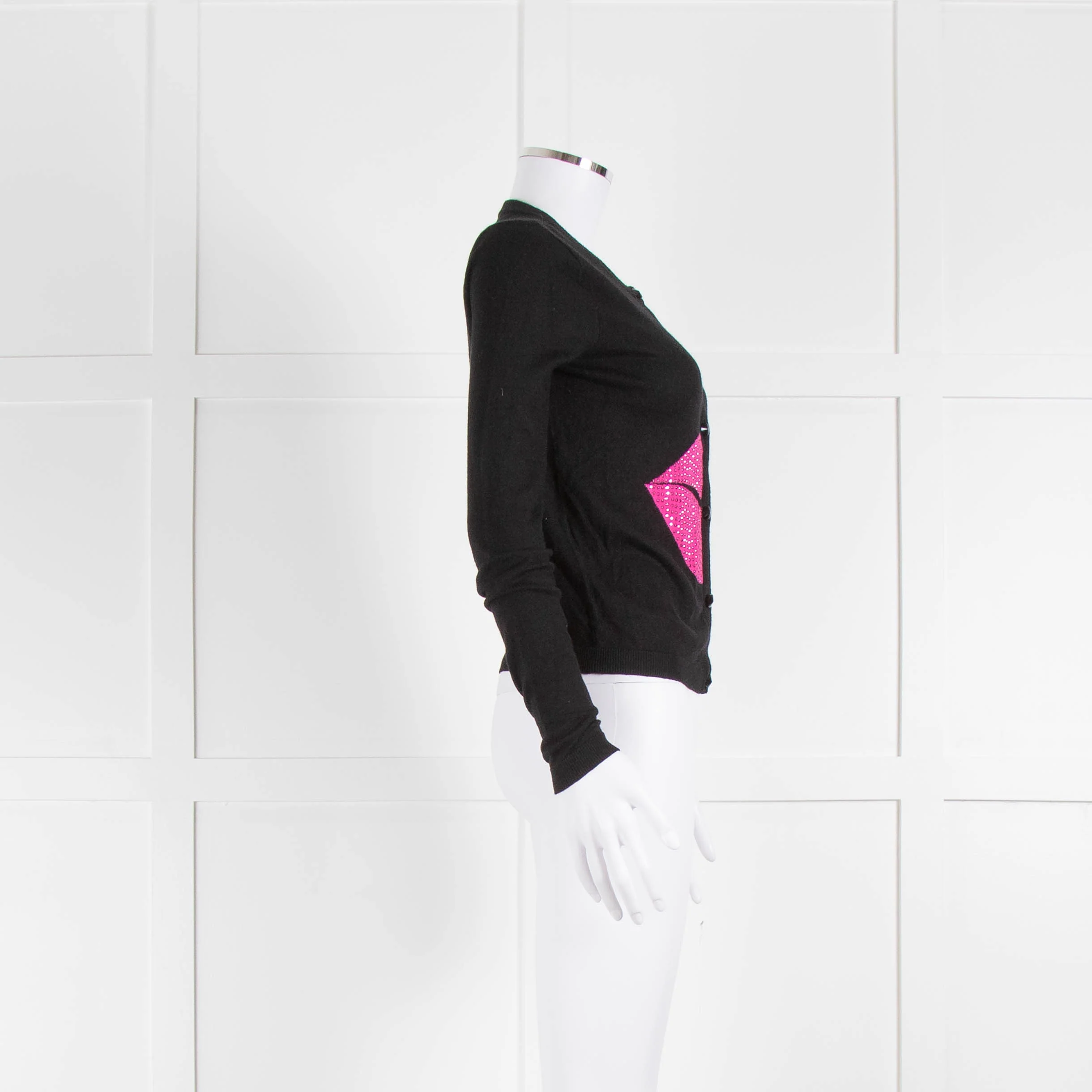 Alice + Olivia Black Pink Embellished Lips Short Cardigan - Image 2
