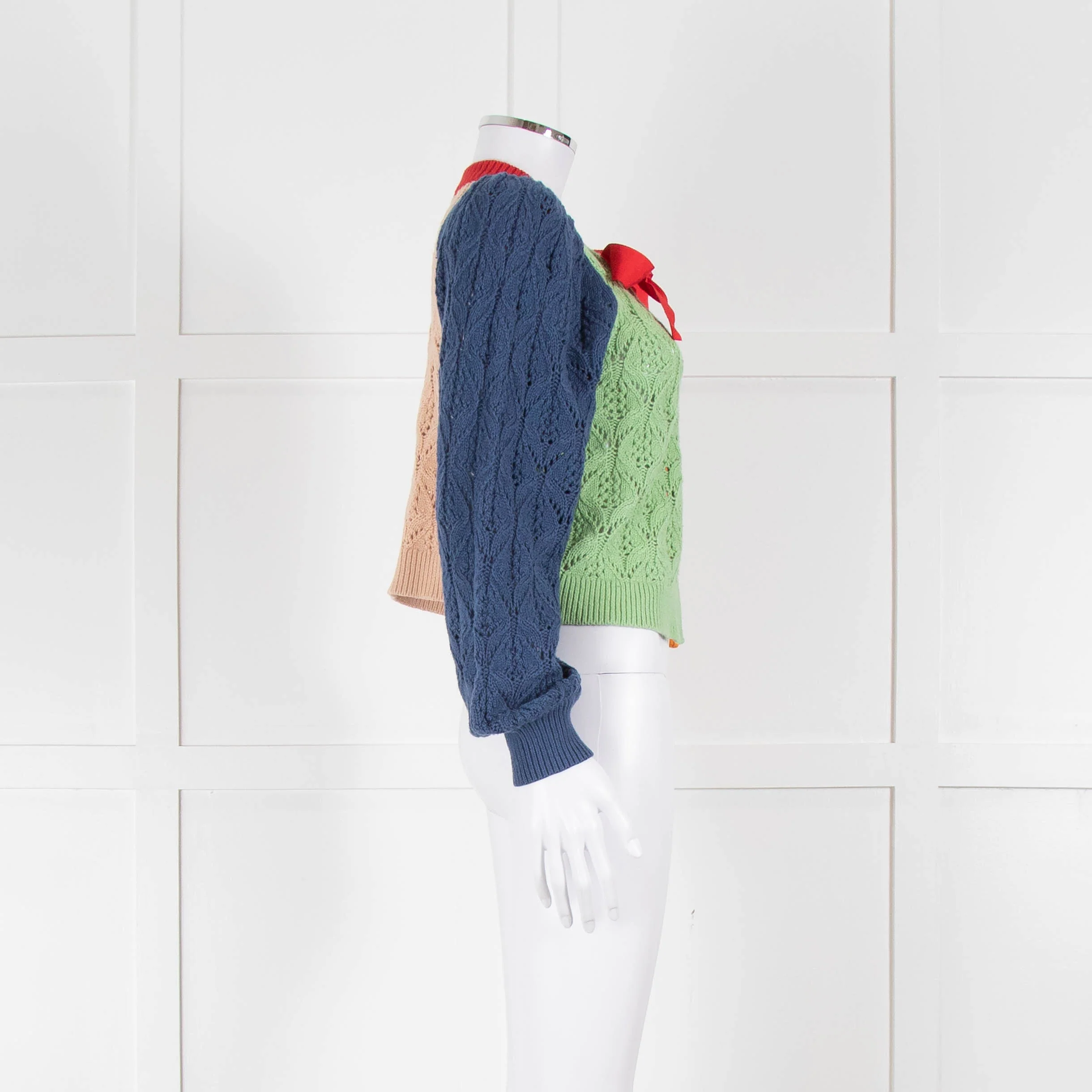 Alice + Olivia Green, Blue and Red Cotton Knit Cardigan - Image 3