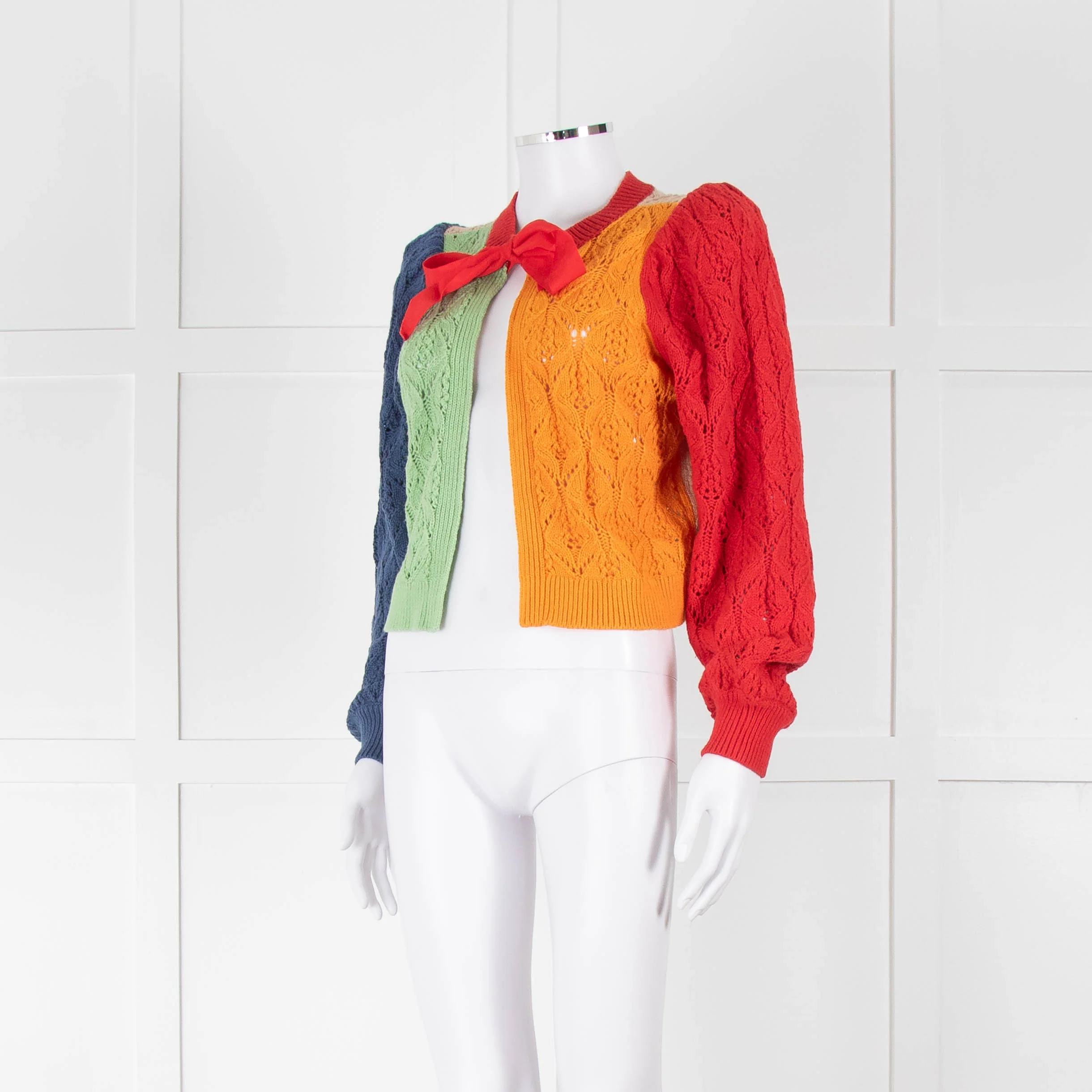 Alice + Olivia Green, Blue and Red Cotton Knit Cardigan - Image 8