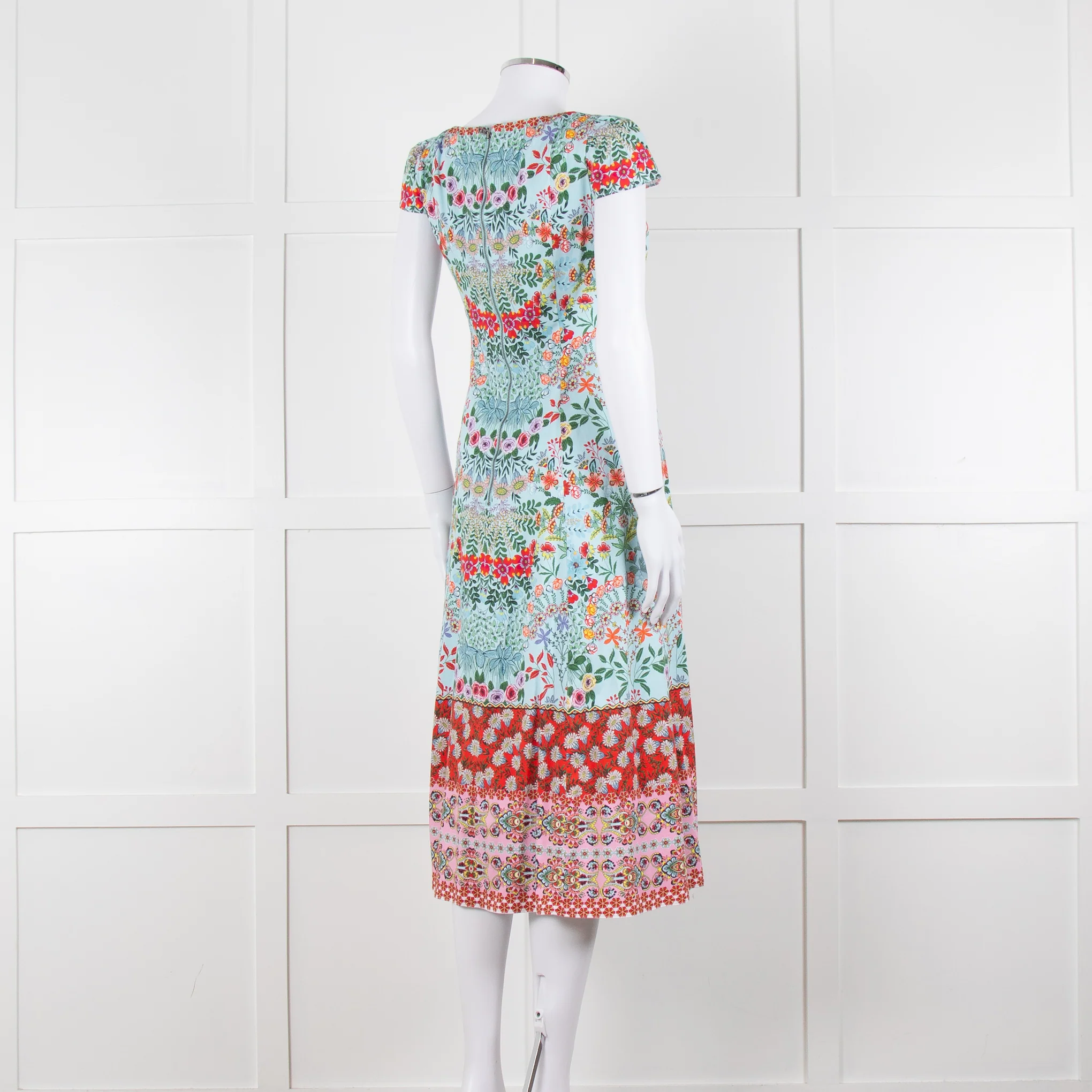 Alice + Olivia Pale Blue Coral Pink Green Floral Cap Sleeve Dress - Image 4