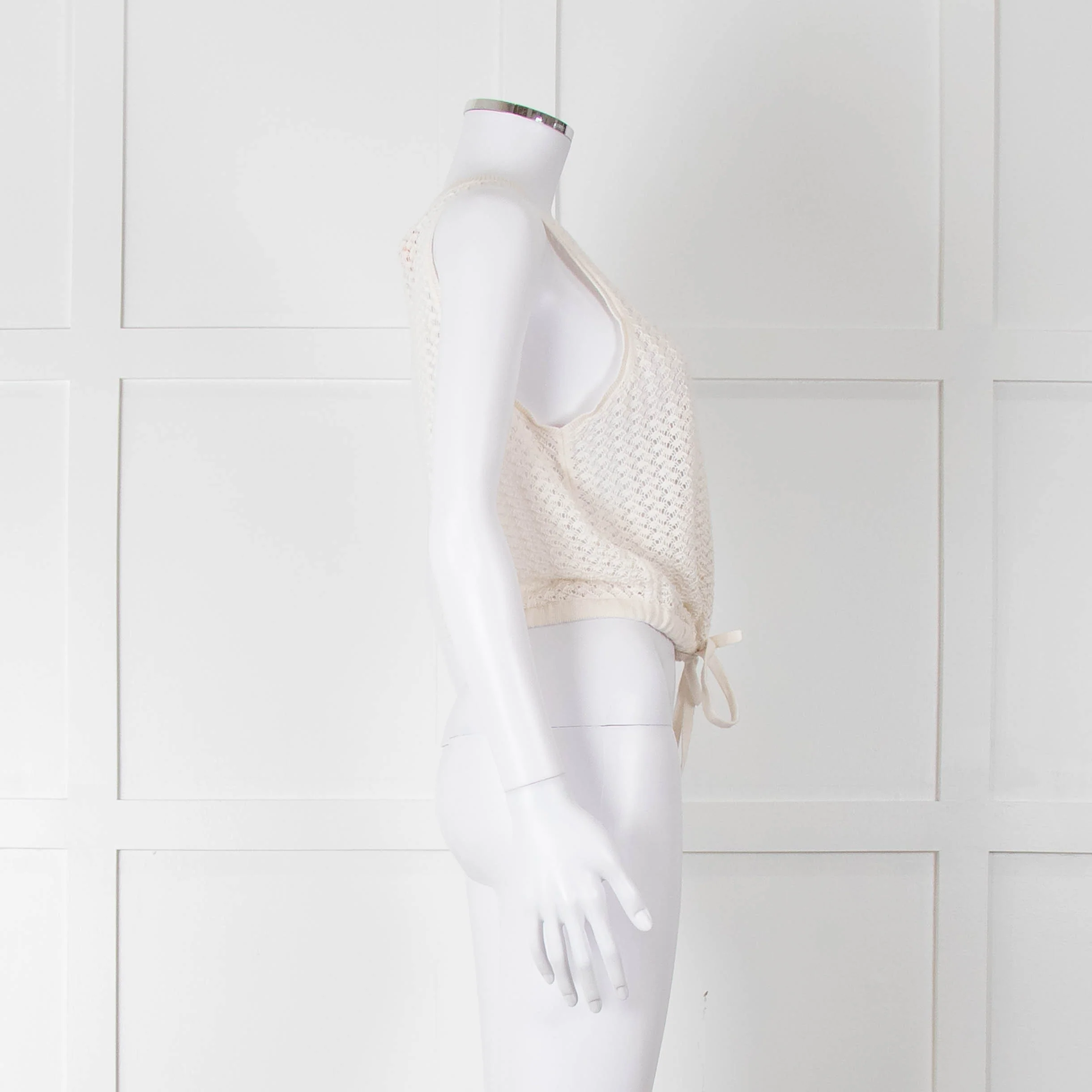 Alice + Olivia White Crochet Knit Tank with Drawstring Waist - Image 3