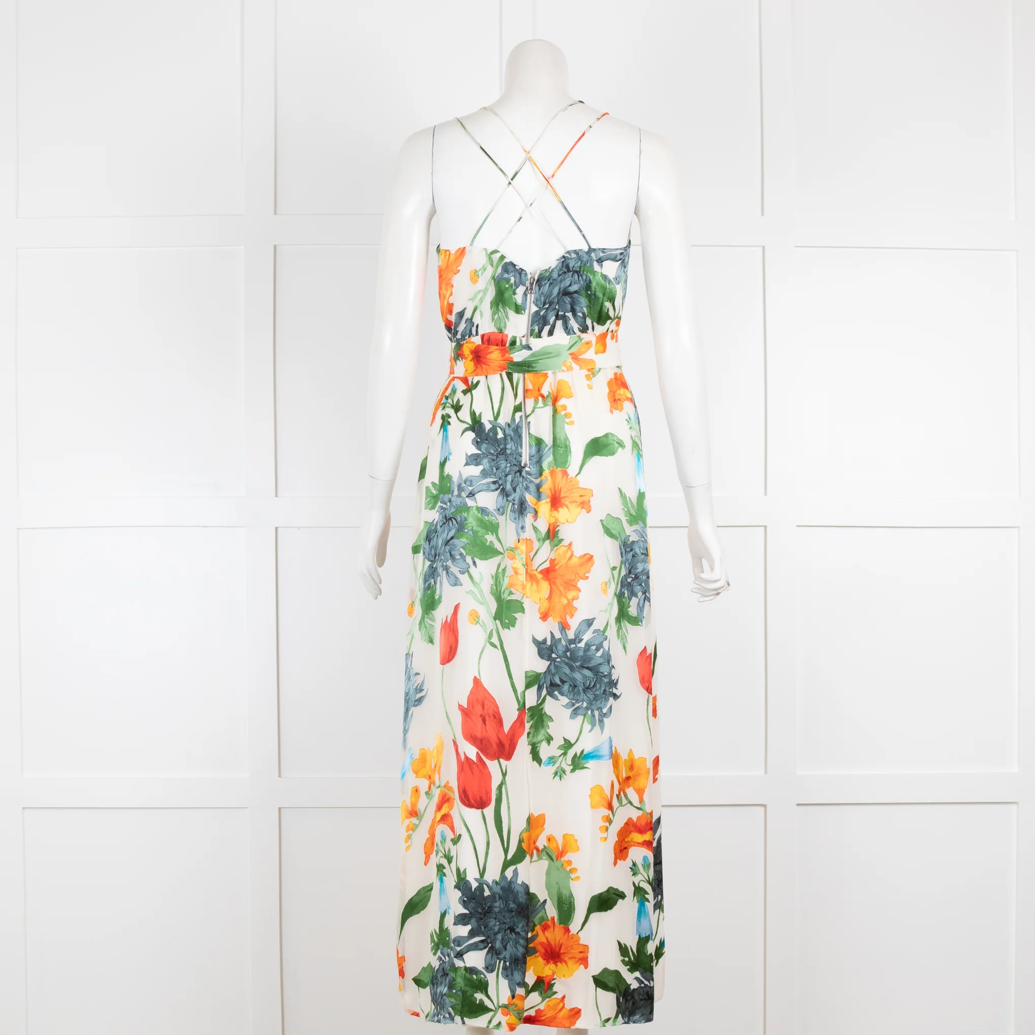 Alice Olivia White Green Floral Devore Sleeveless Belted Dress - Image 3