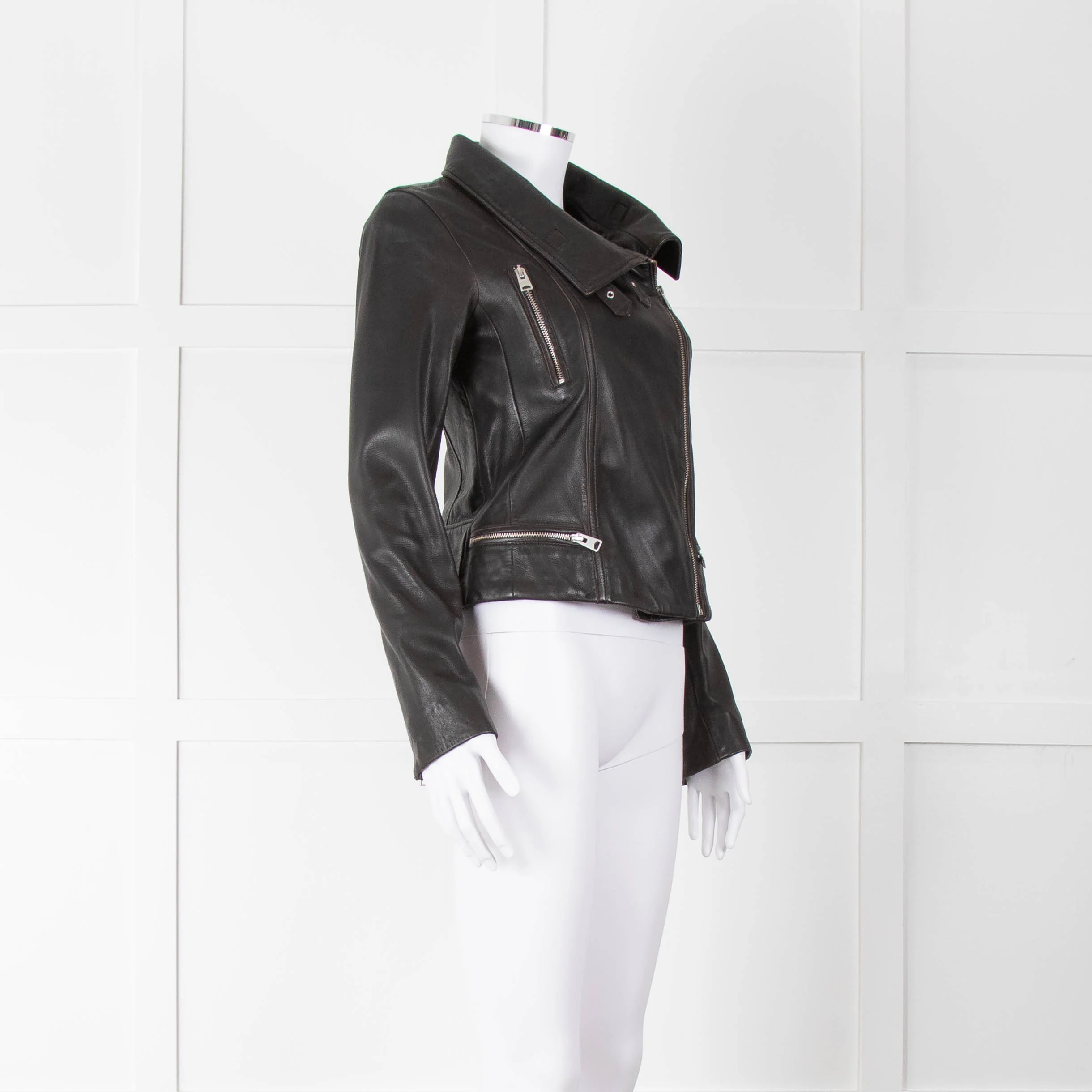 All Saints Black Side Zip Leather Jacket - Image 2