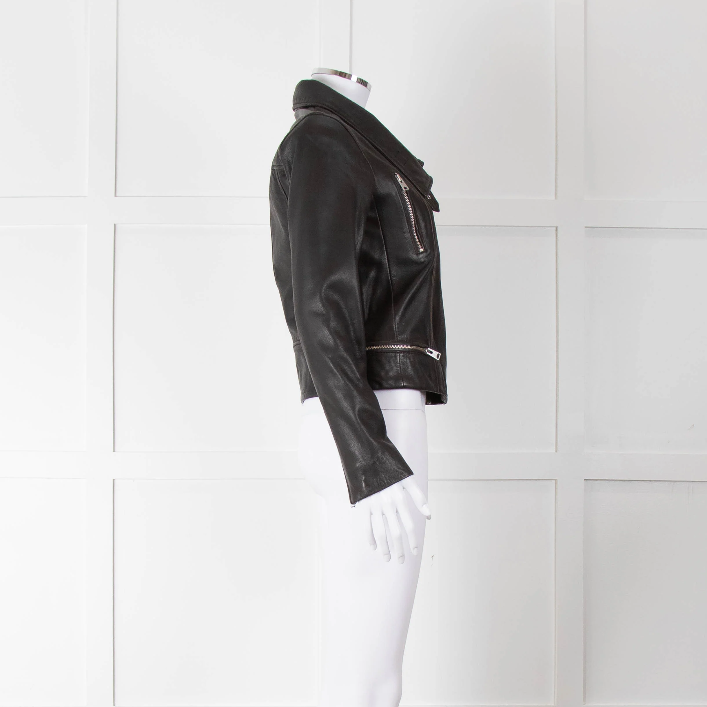 All Saints Black Side Zip Leather Jacket - Image 3