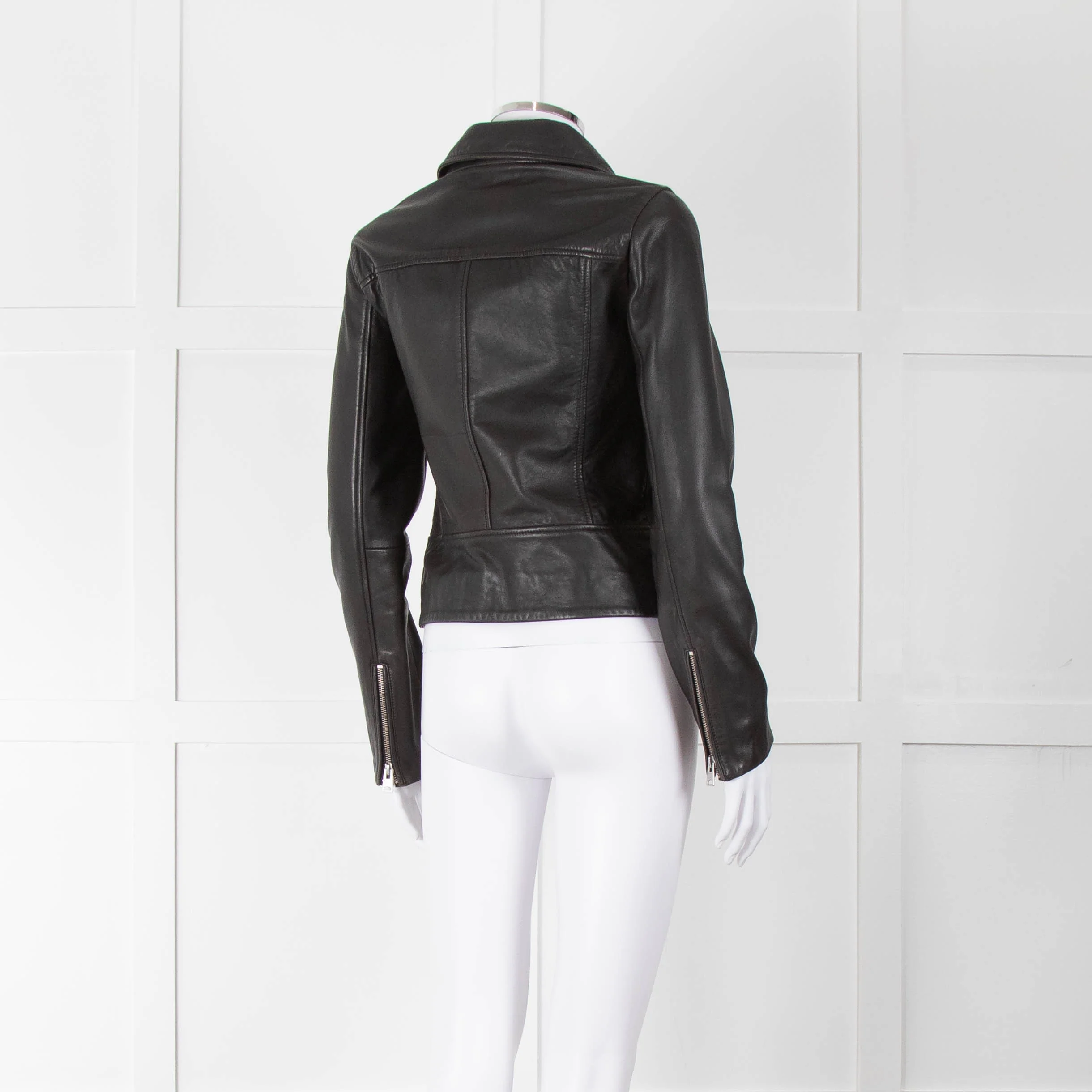 All Saints Black Side Zip Leather Jacket - Image 4