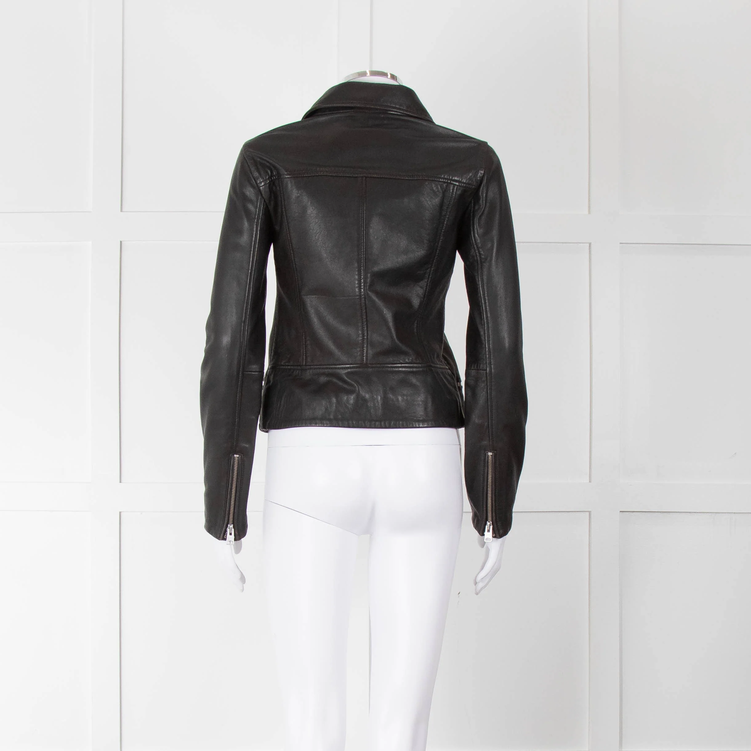 All Saints Black Side Zip Leather Jacket - Image 5