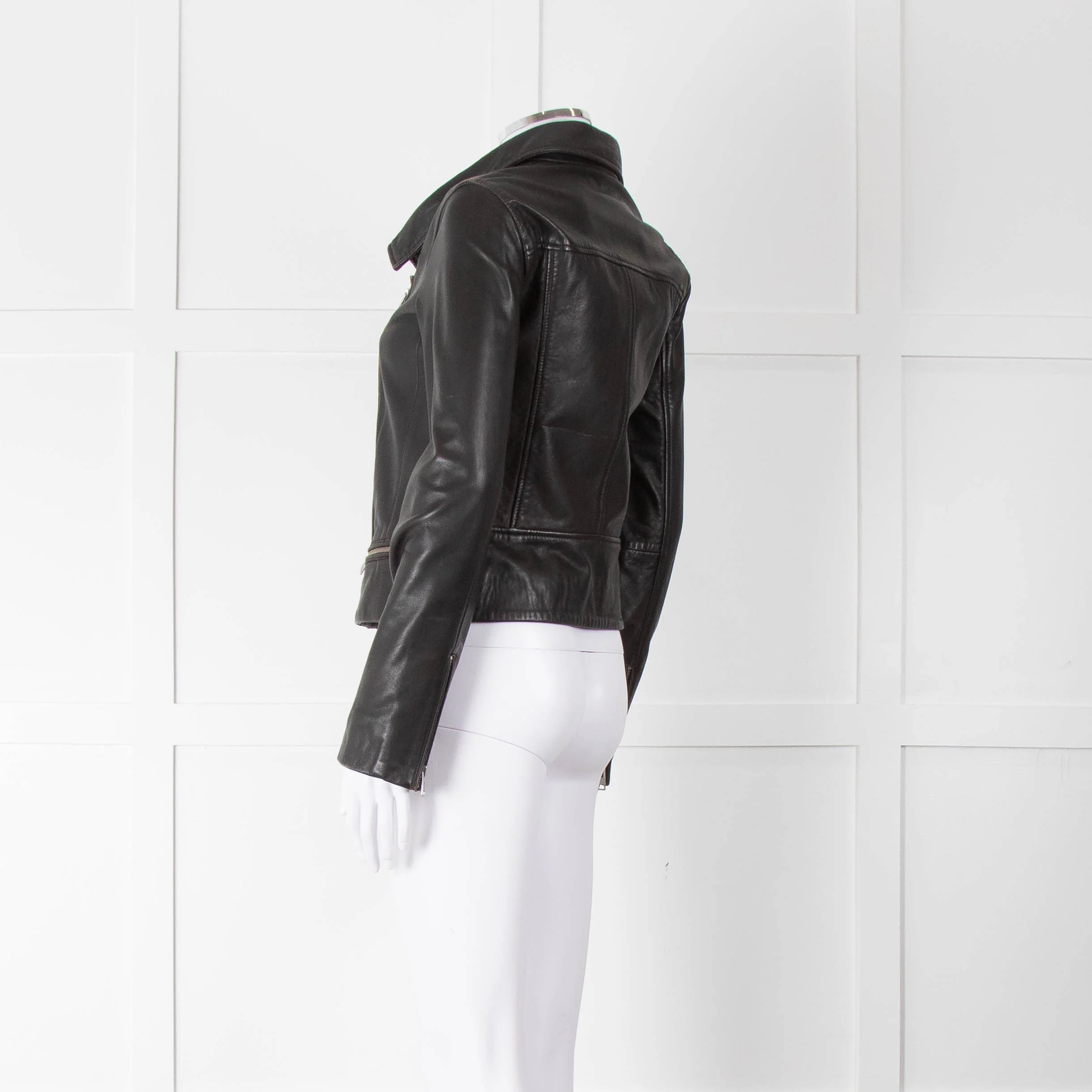 All Saints Black Side Zip Leather Jacket - Image 6