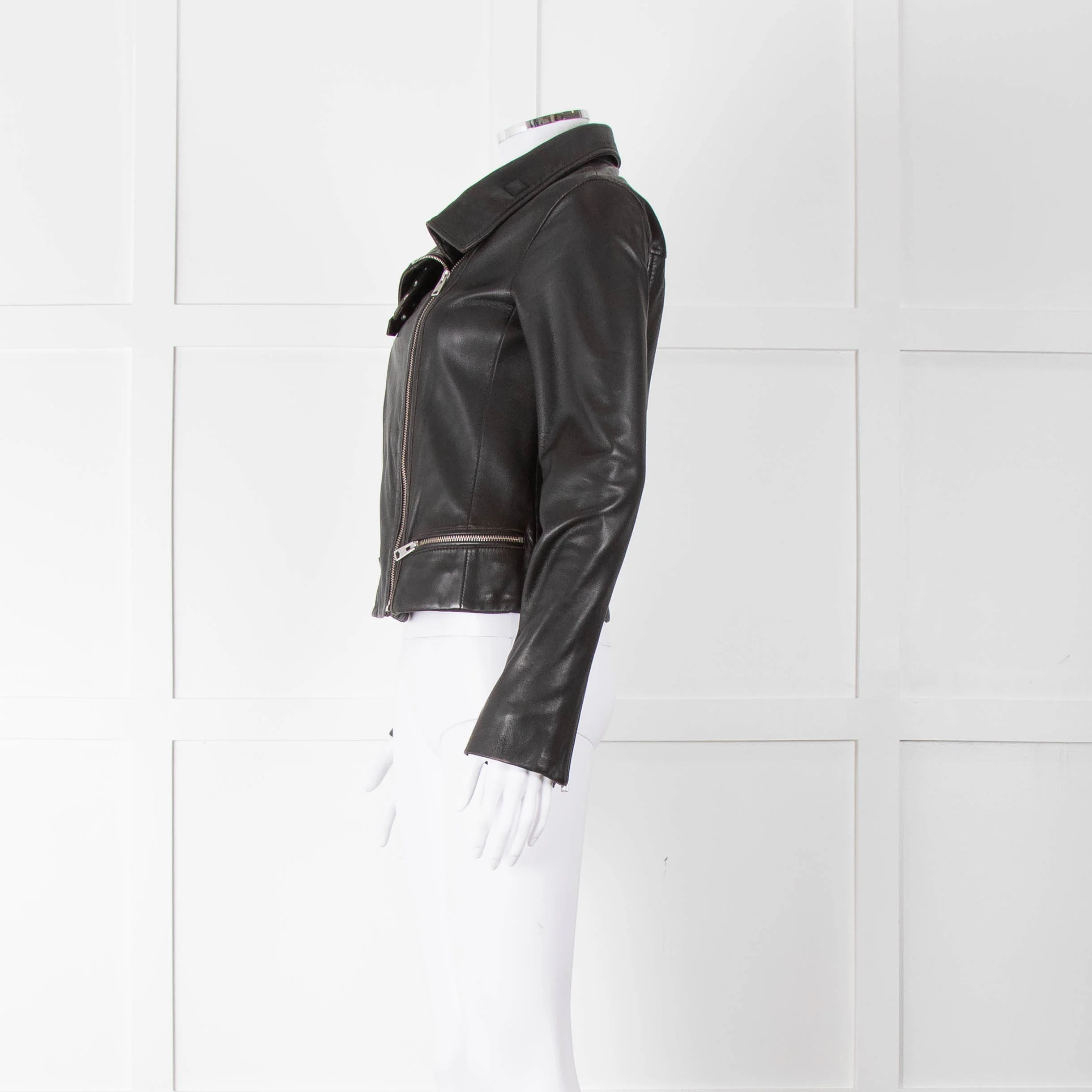 All Saints Black Side Zip Leather Jacket - Image 7