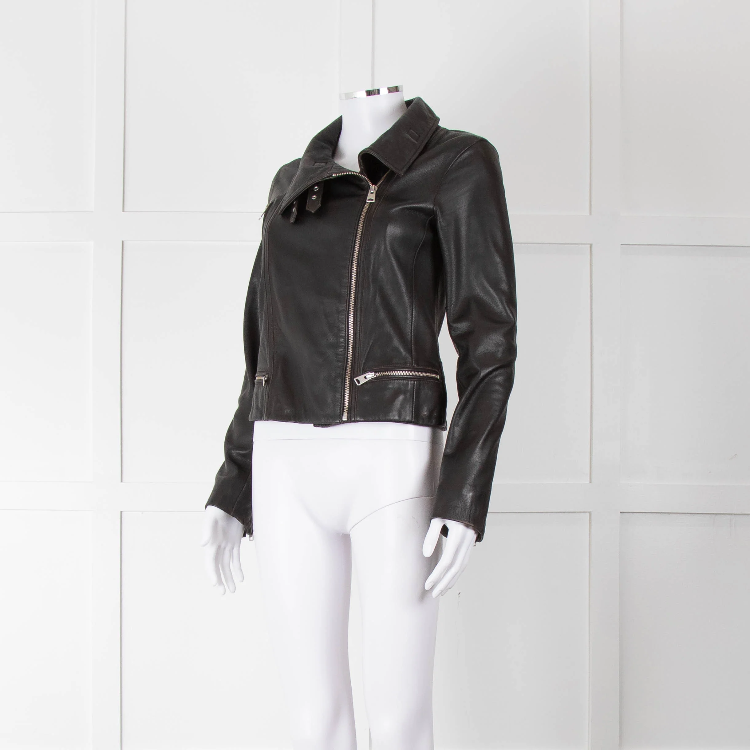 All Saints Black Side Zip Leather Jacket - Image 8